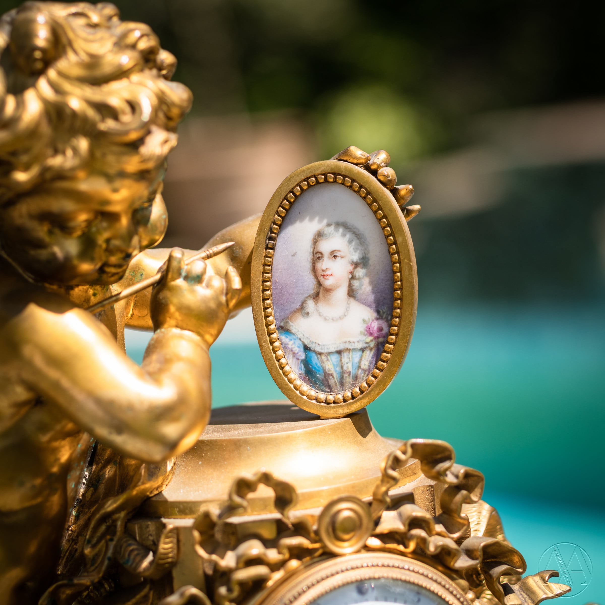 A Louis XVI Style Gilt-Bronze and Sèvres Style Porcelain Mounted Figural Clock, Allegorical of the Arts - Image 9