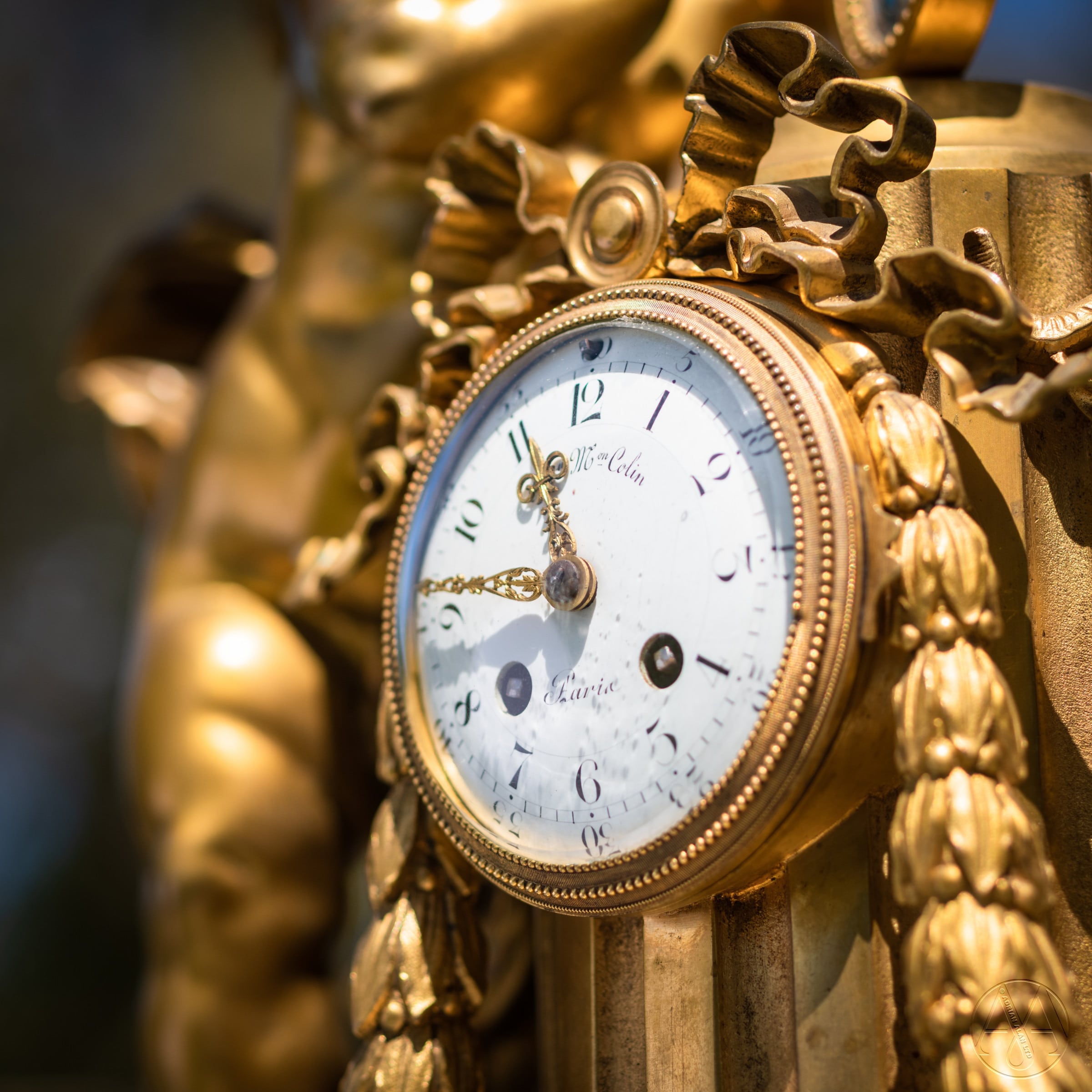 A Louis XVI Style Gilt-Bronze and Sèvres Style Porcelain Mounted Figural Clock, Allegorical of the Arts - Image 10