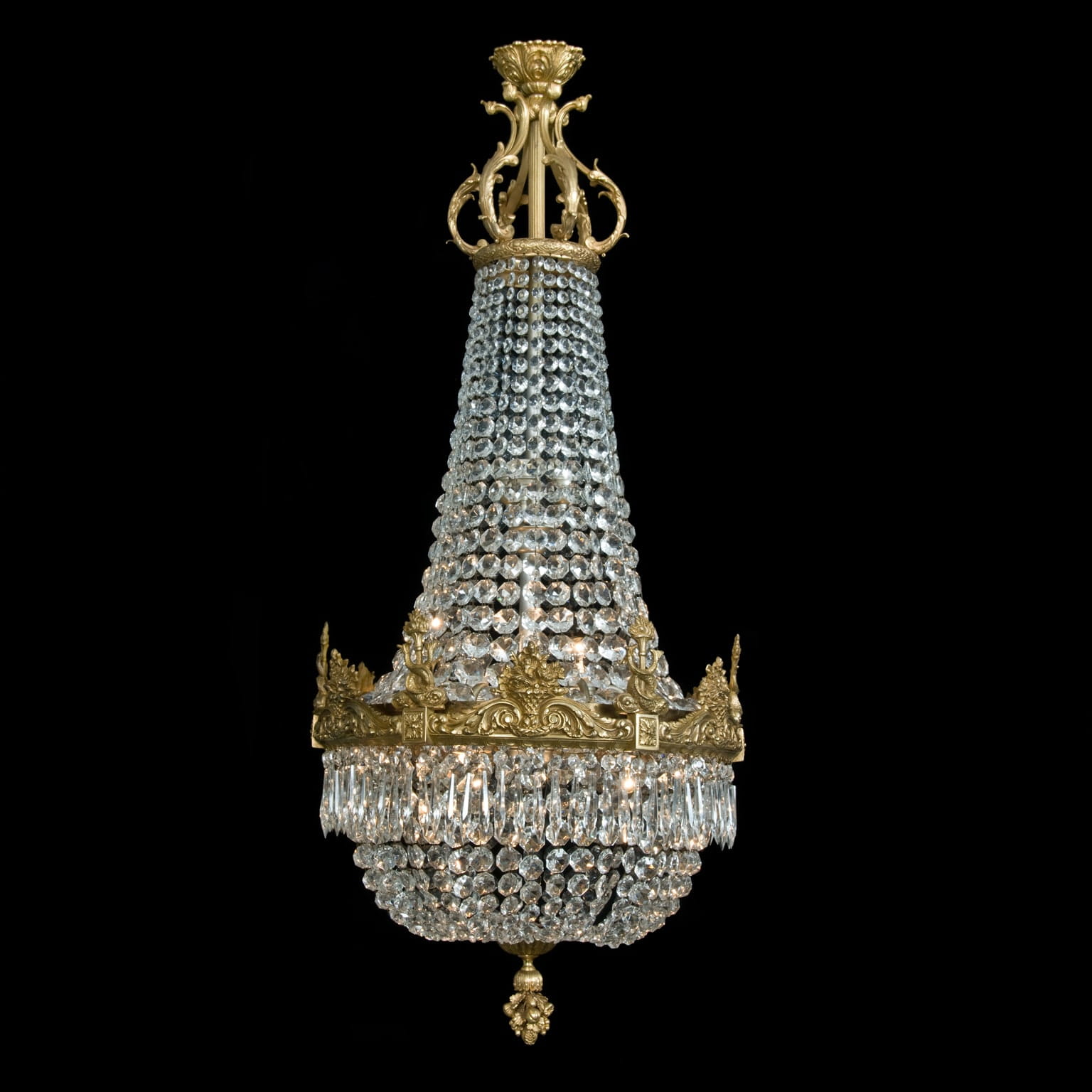 A Fine Gilt-Bronze and Cut-Glass Chandelier