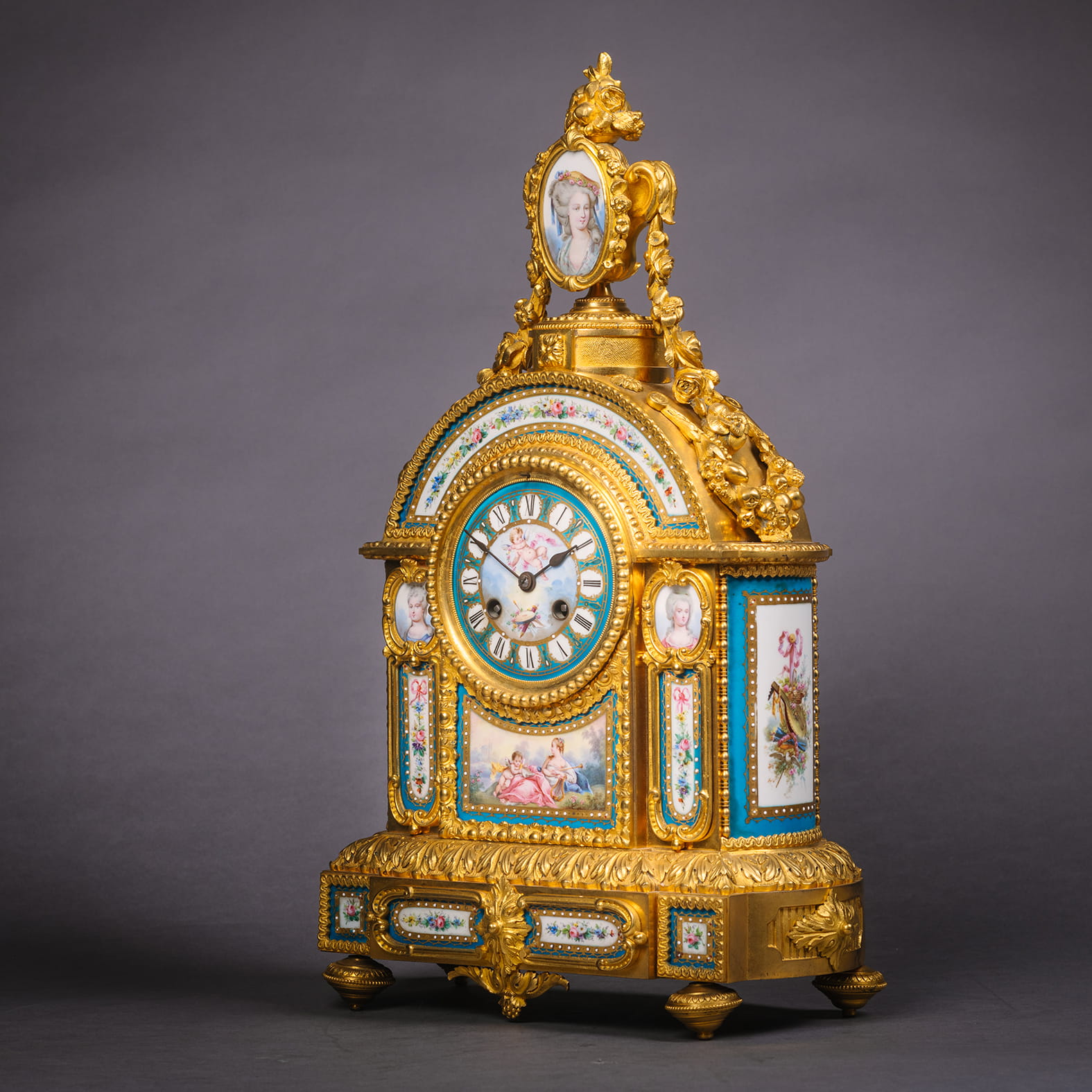 A Fine and Elaborate Gilt-Bronze and Blue Celeste Ground Sèvres Porcelain Mantel Clock - Image 2