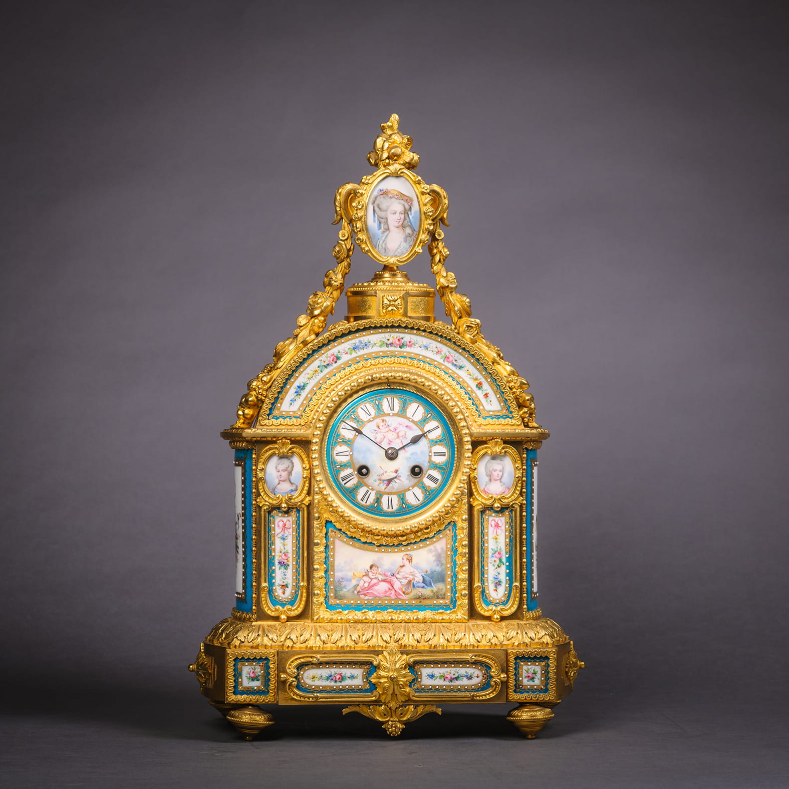 A Fine and Elaborate Gilt-Bronze and Blue Celeste Ground Sèvres Porcelain Mantel Clock