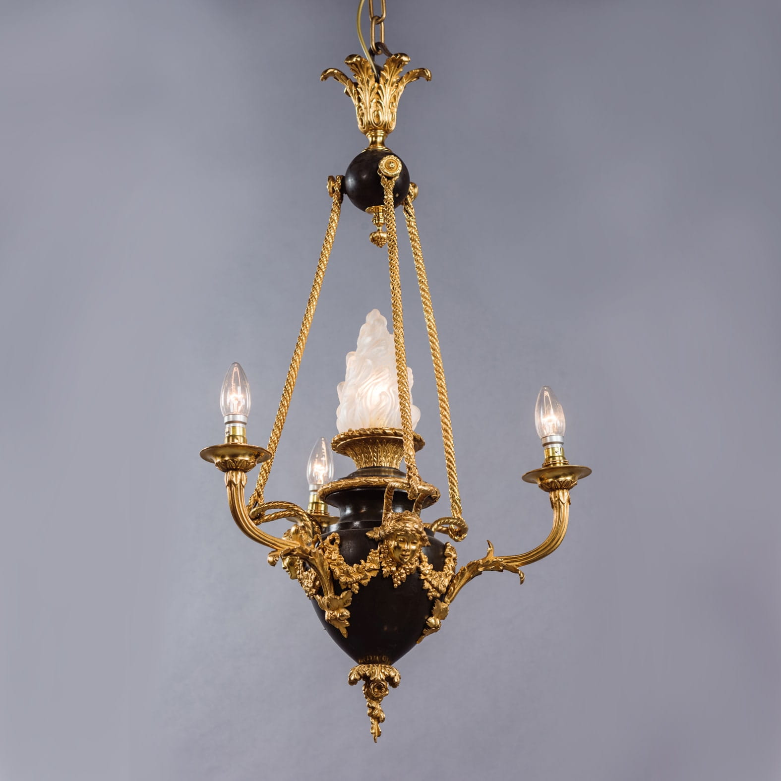A Louis XVI Style Gilt and Patinated Bronze Four-Light Chandelier - Image 6