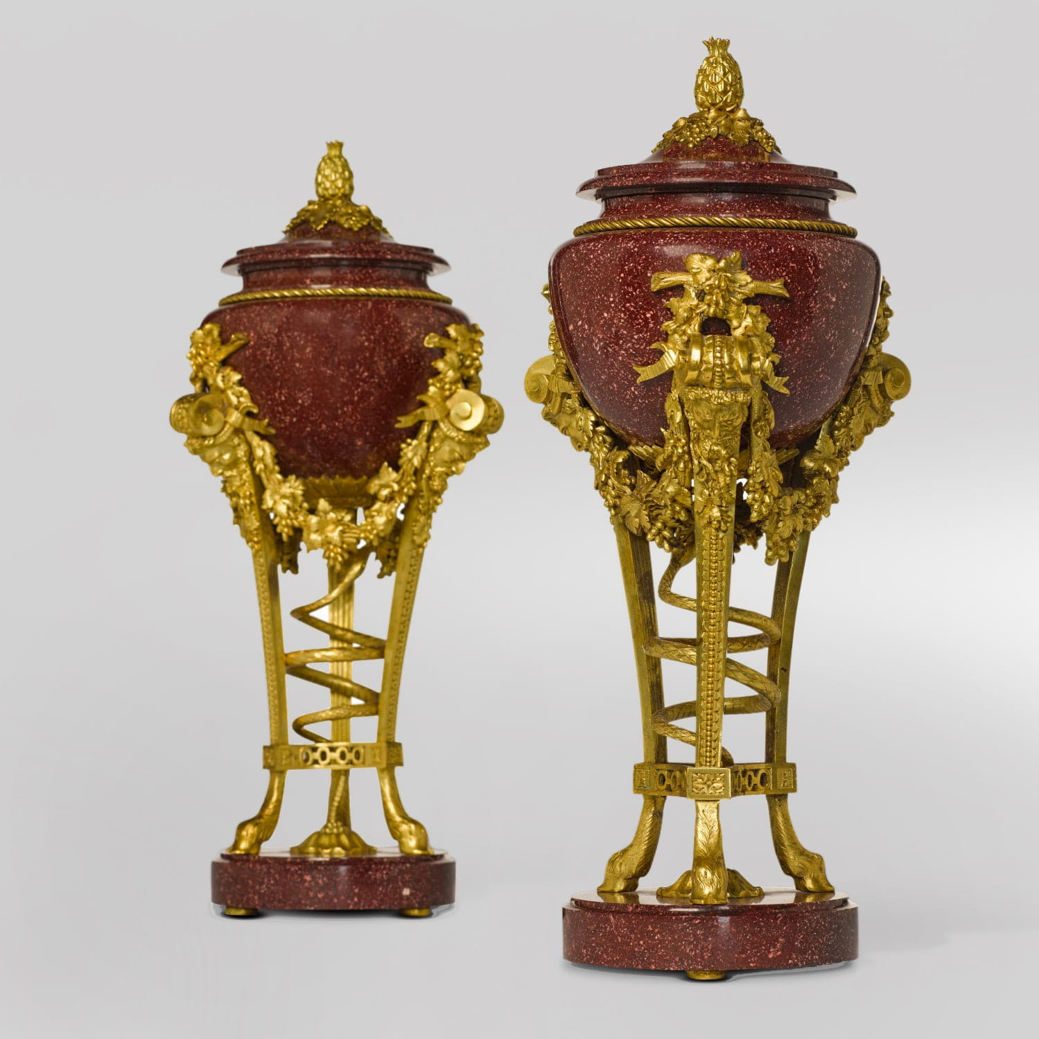 A Pair of Louis XVI Style Porphyry Urns, After the Model by Pierre Gouthière - Image 2