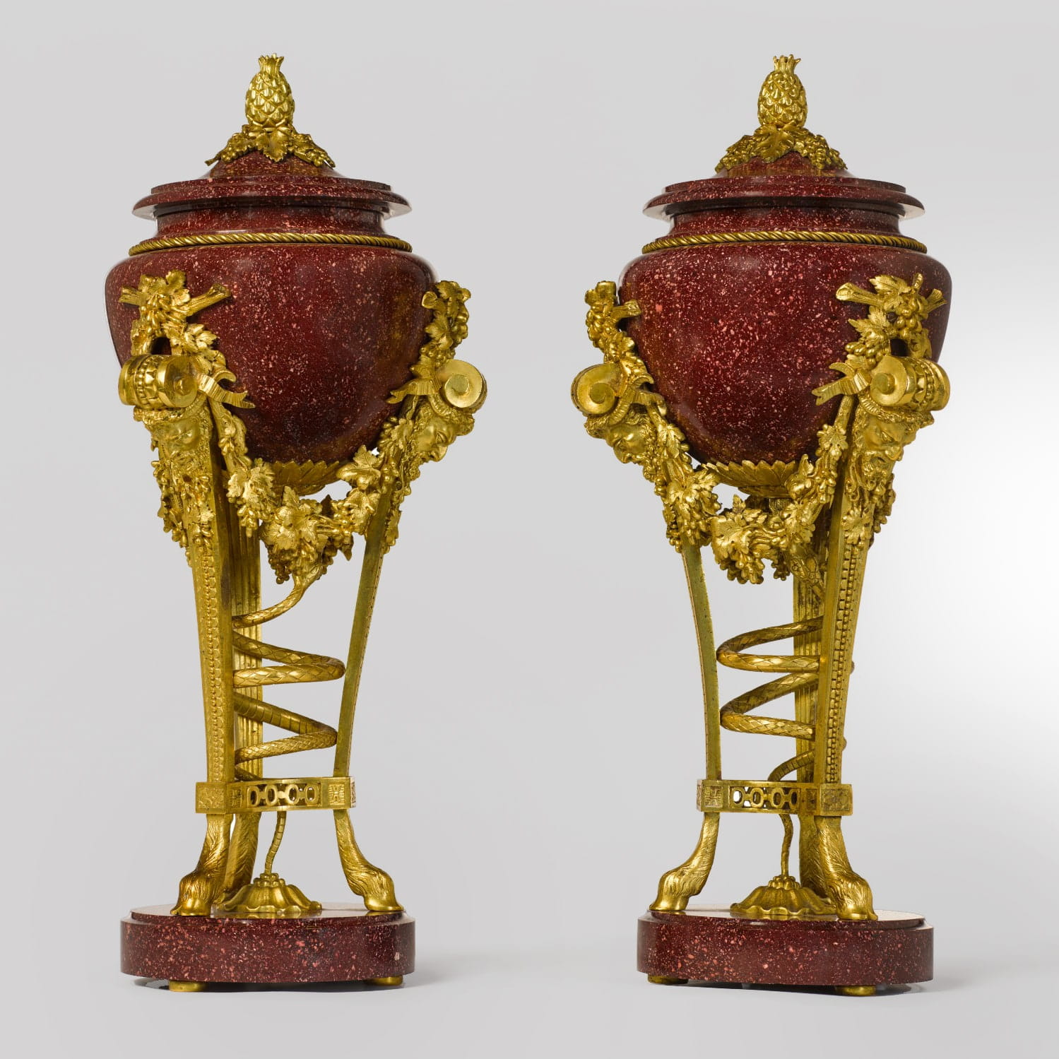 A Pair of Louis XVI Style Porphyry Urns, After the Model by Pierre Gouthière - Image 3