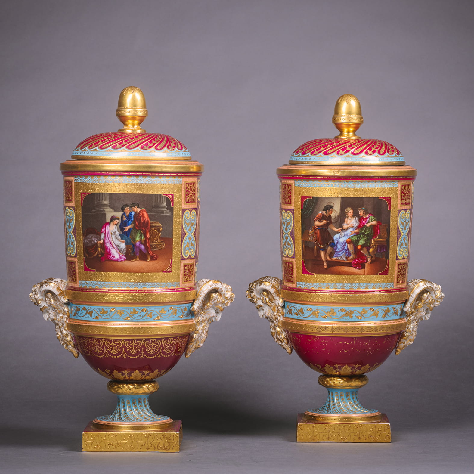 A Fine Pair of Vienna Style Cylindrical Covered Vases - Image 2