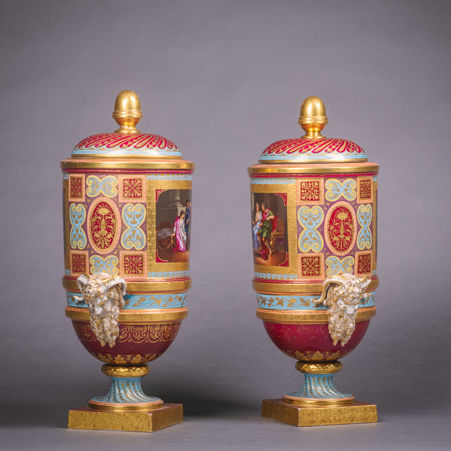 A Fine Pair of Vienna Style Cylindrical Covered Vases - Image 4