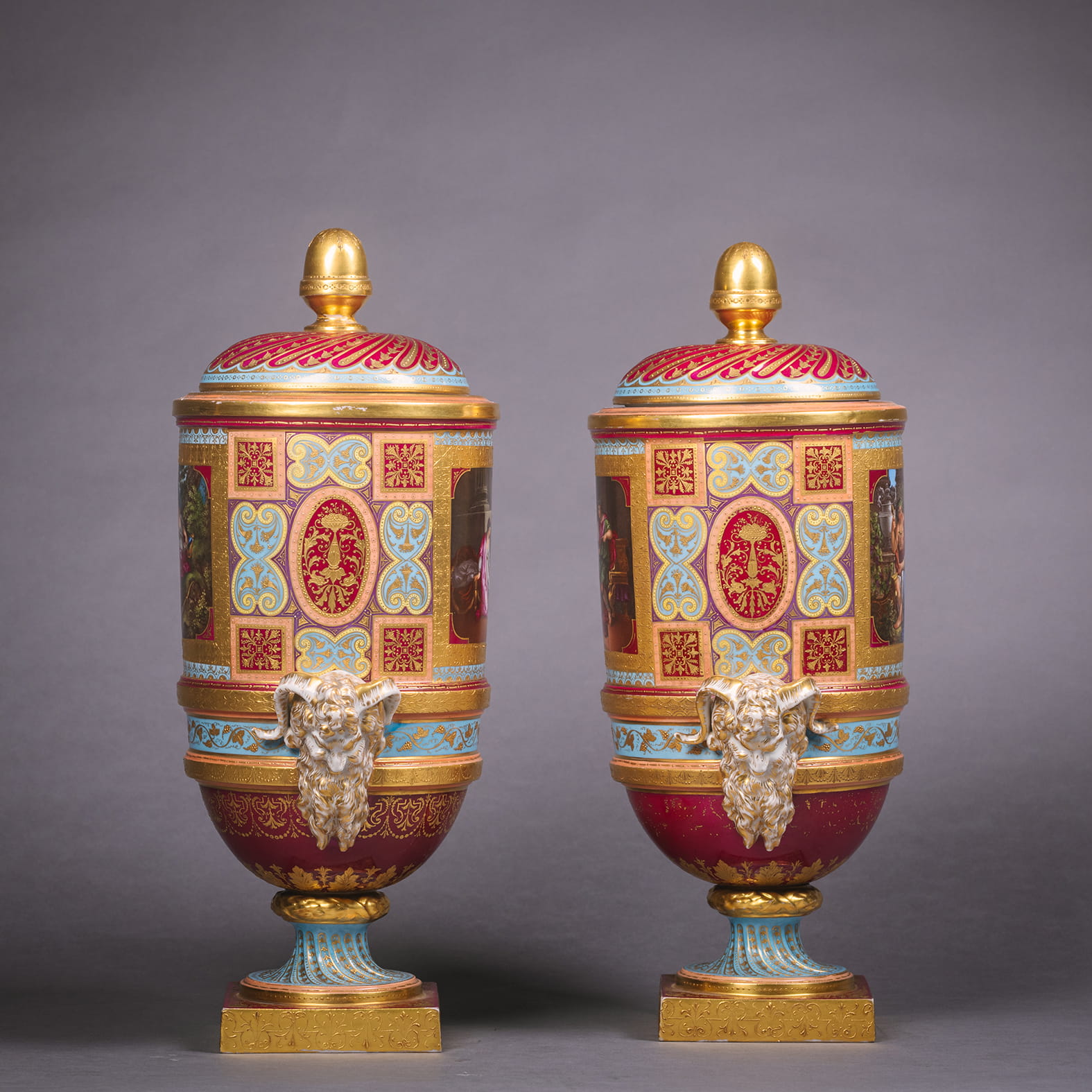 A Fine Pair of Vienna Style Cylindrical Covered Vases - Image 5