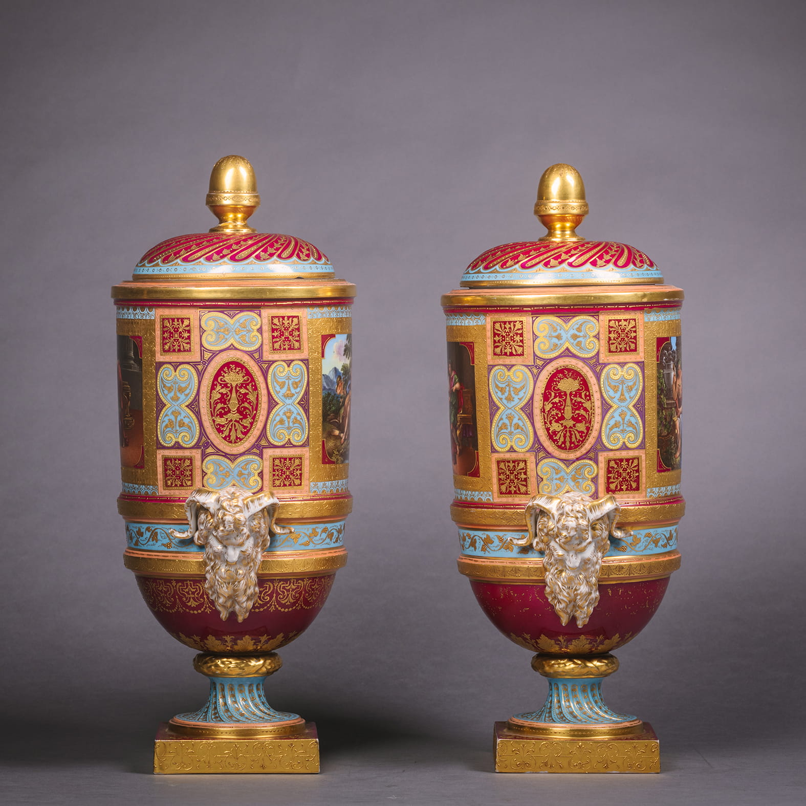 A Fine Pair of Vienna Style Cylindrical Covered Vases - Image 6