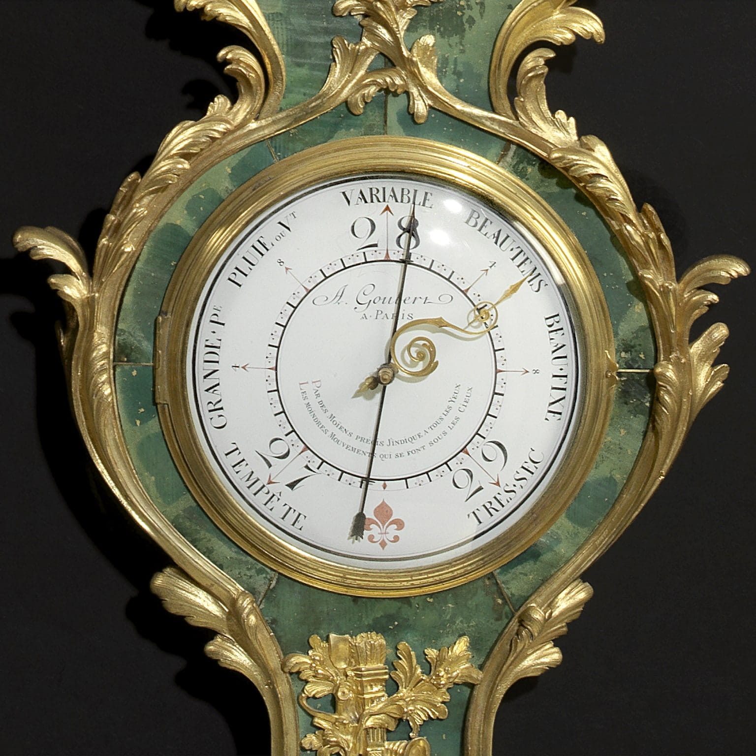 A Very Fine Ormolu Mounted Green Stained Horn Clock and Barometer Set - Image 3