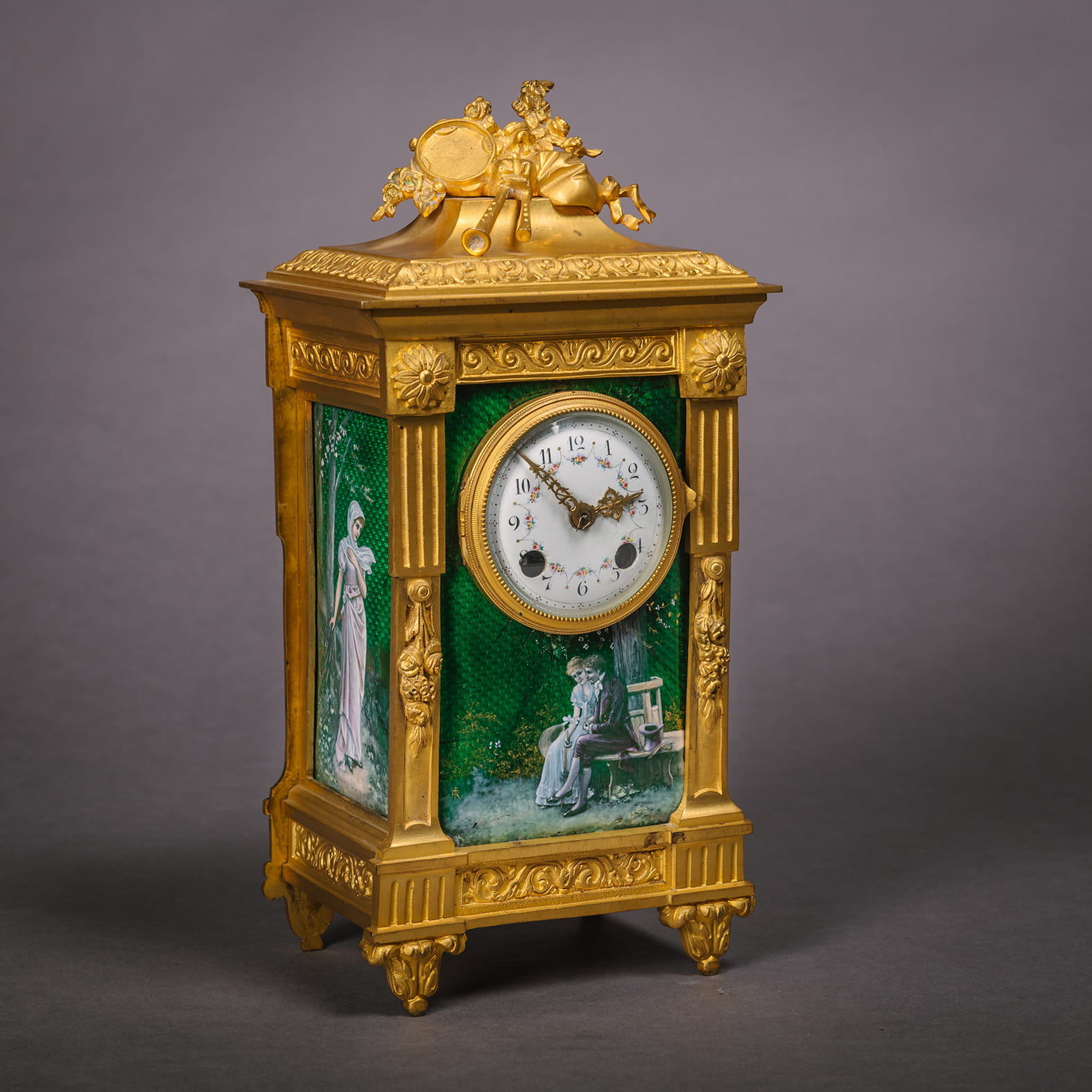 A Fine Louis XVI Style Enamel Mantel Clock