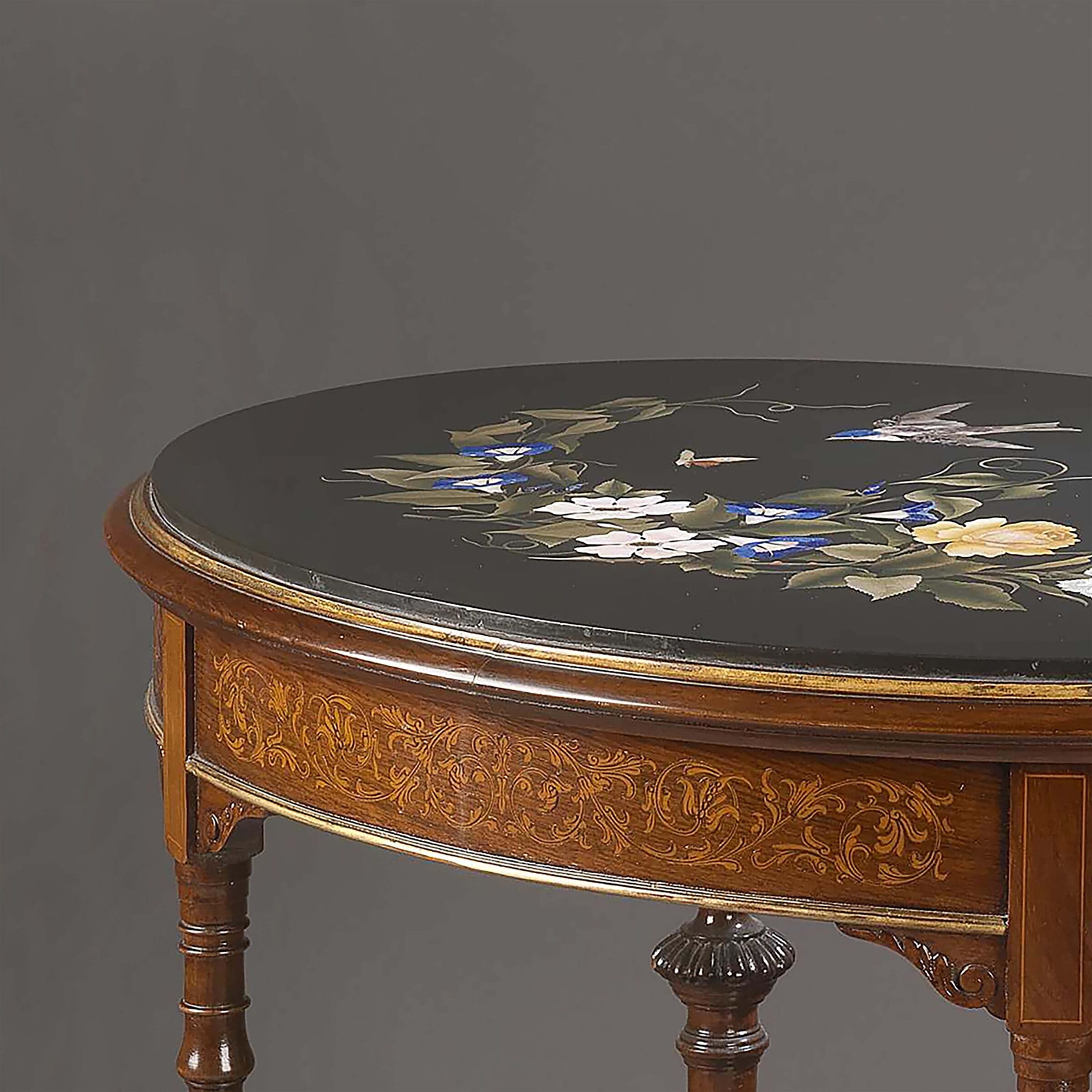 A Marquetry Inlaid Table With An Ashford Marble Top - Image 2