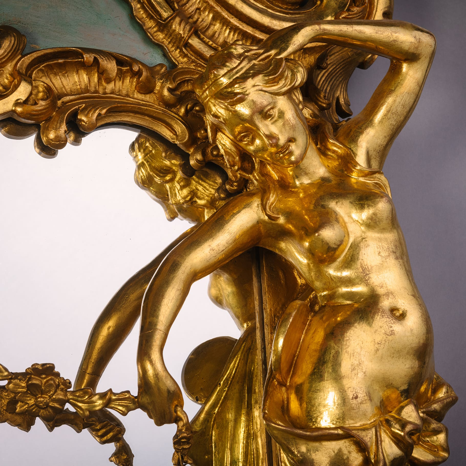 An Impressive Rococo Style Giltwood and Painted Trumeau Mirror - Image 13