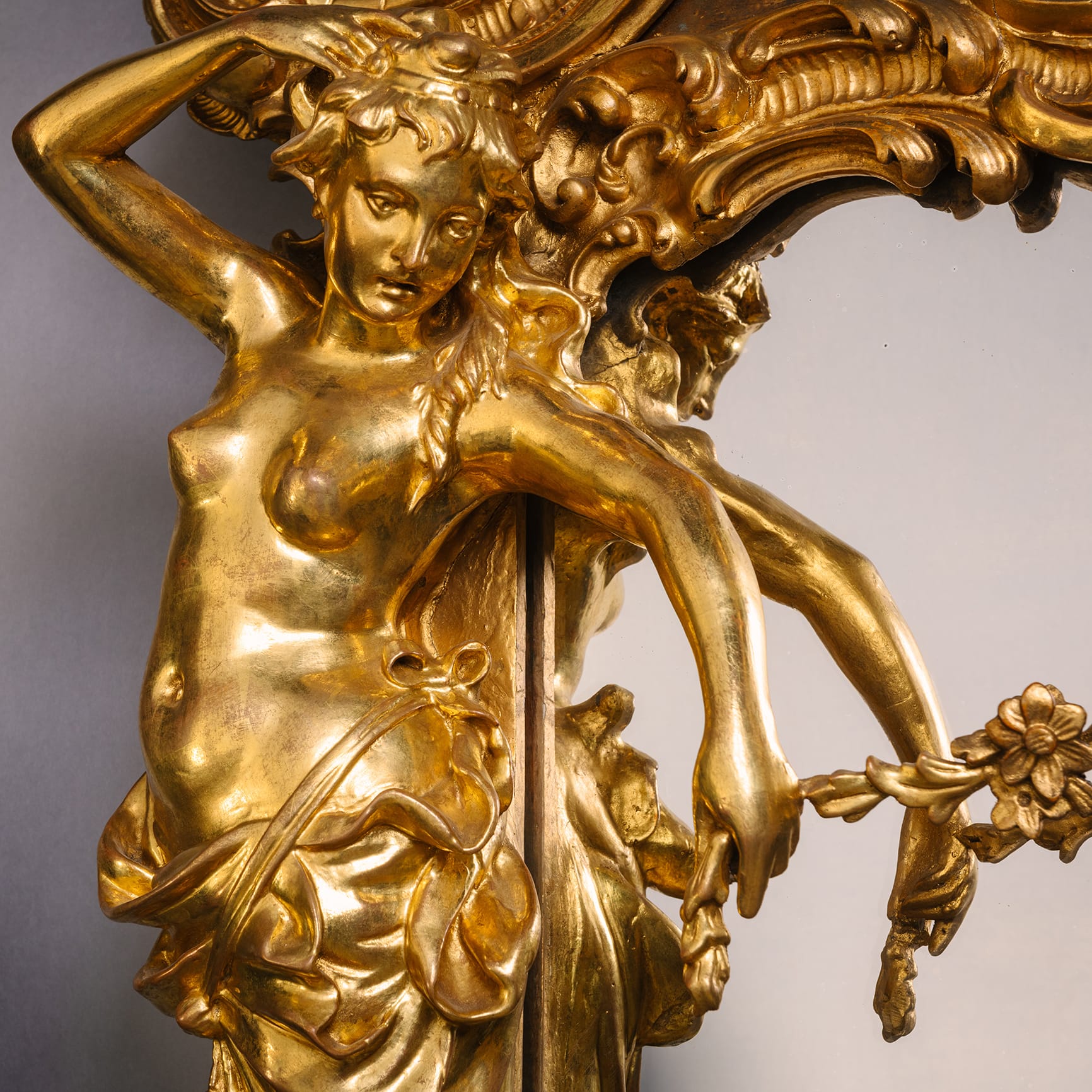 An Impressive Rococo Style Giltwood and Painted Trumeau Mirror - Image 4