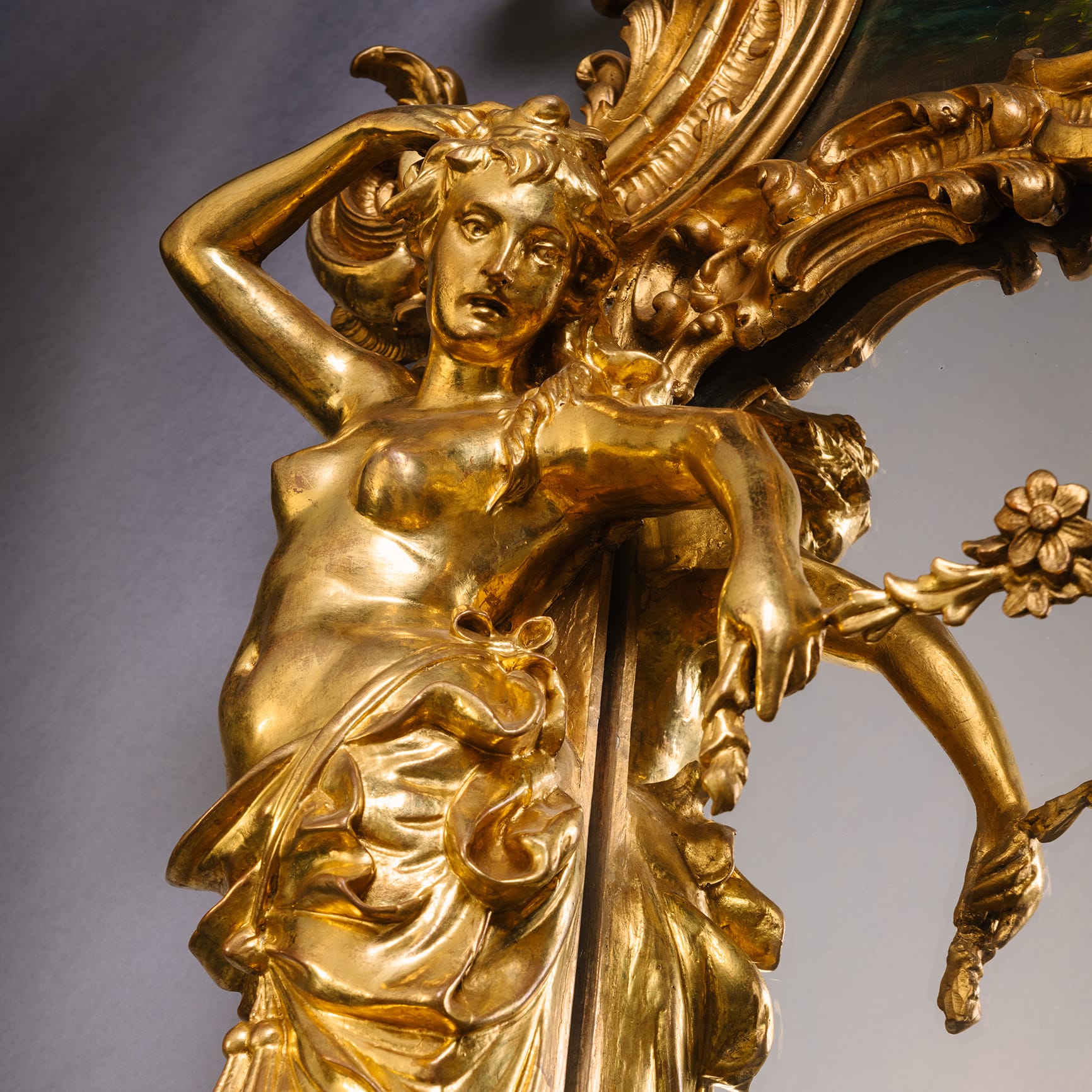An Impressive Rococo Style Giltwood and Painted Trumeau Mirror - Image 9