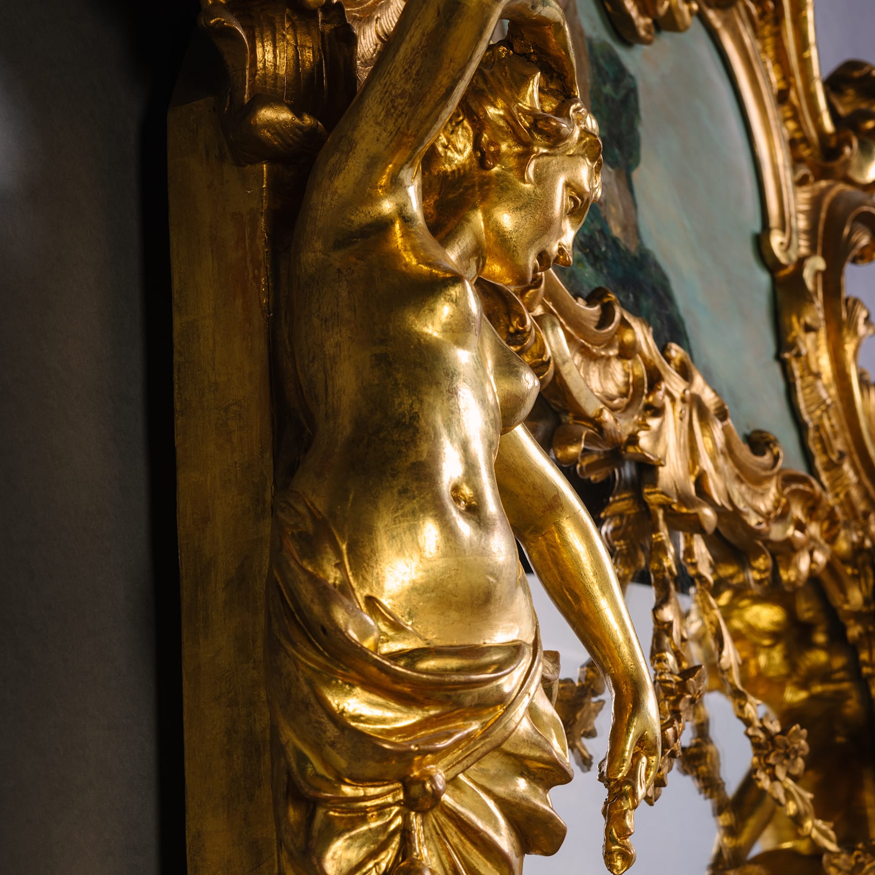 An Impressive Rococo Style Giltwood and Painted Trumeau Mirror - Image 8