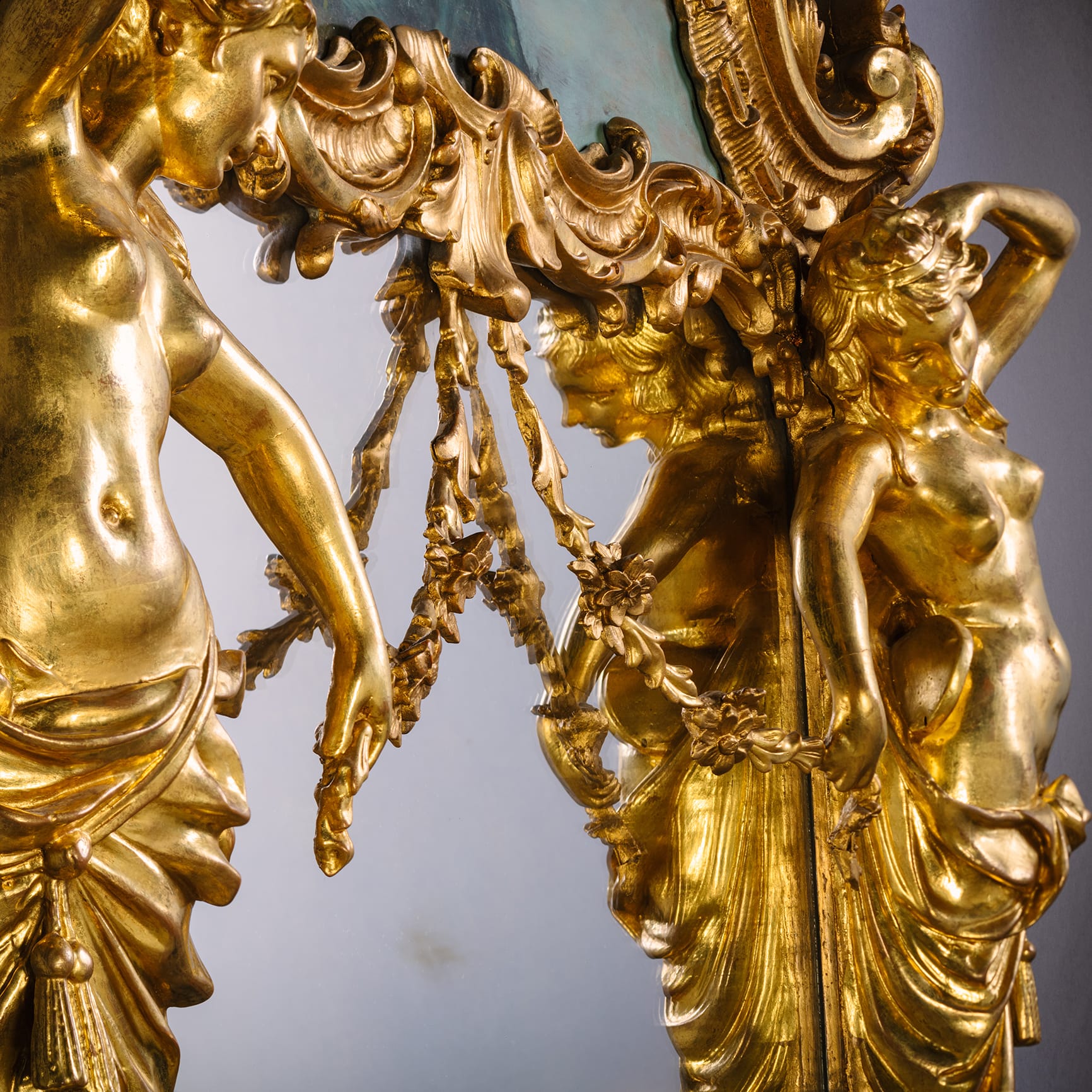 An Impressive Rococo Style Giltwood and Painted Trumeau Mirror - Image 6