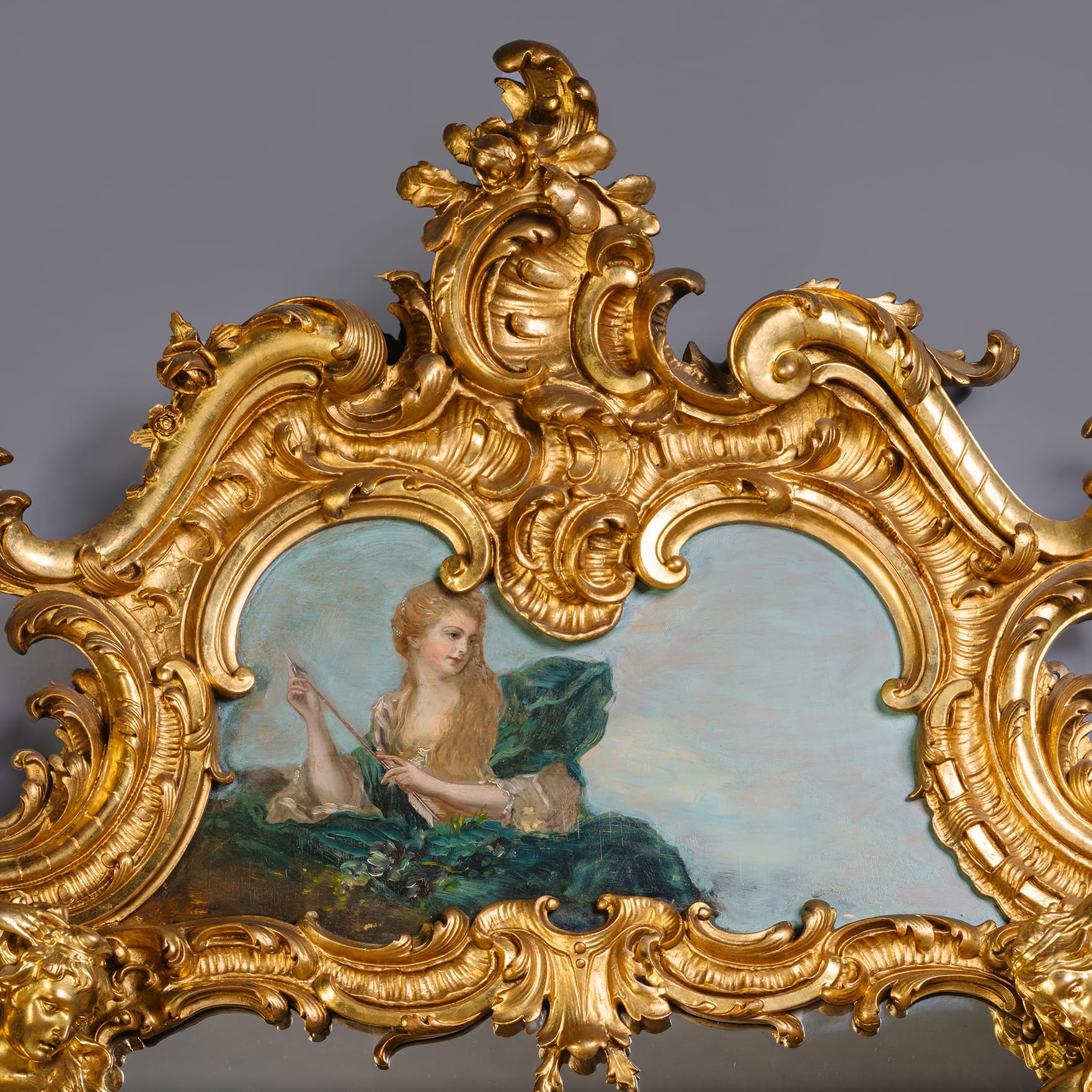 An Impressive Rococo Style Giltwood and Painted Trumeau Mirror - Image 3