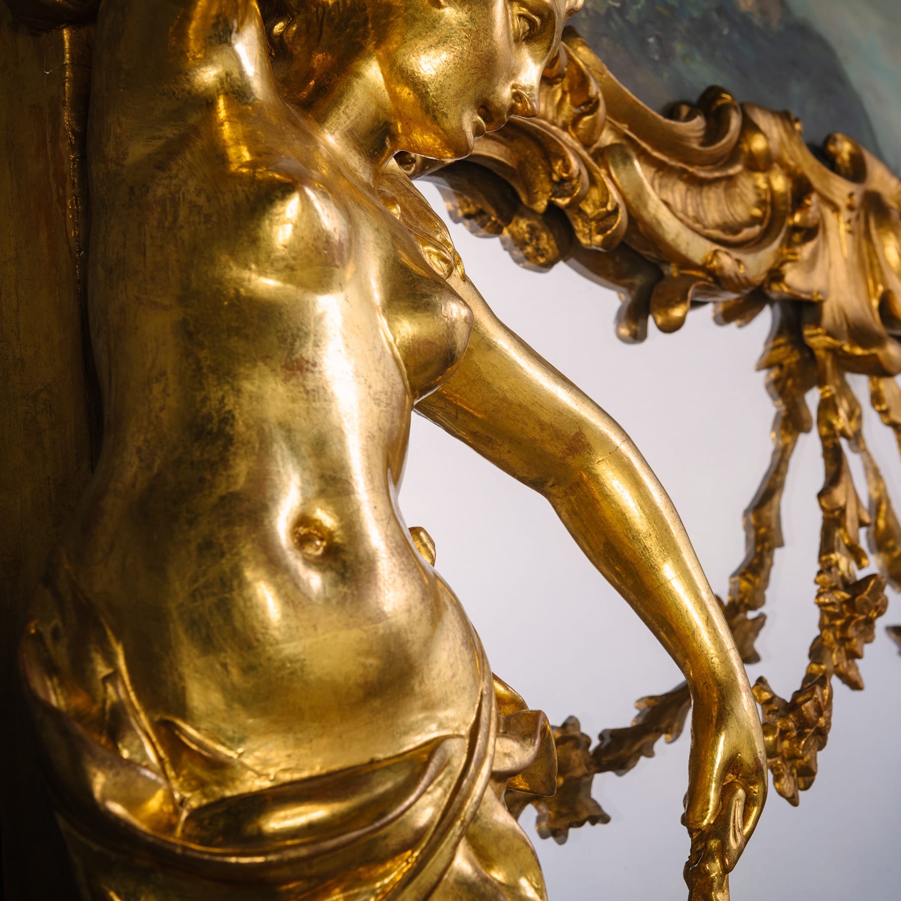 An Impressive Rococo Style Giltwood and Painted Trumeau Mirror - Image 2