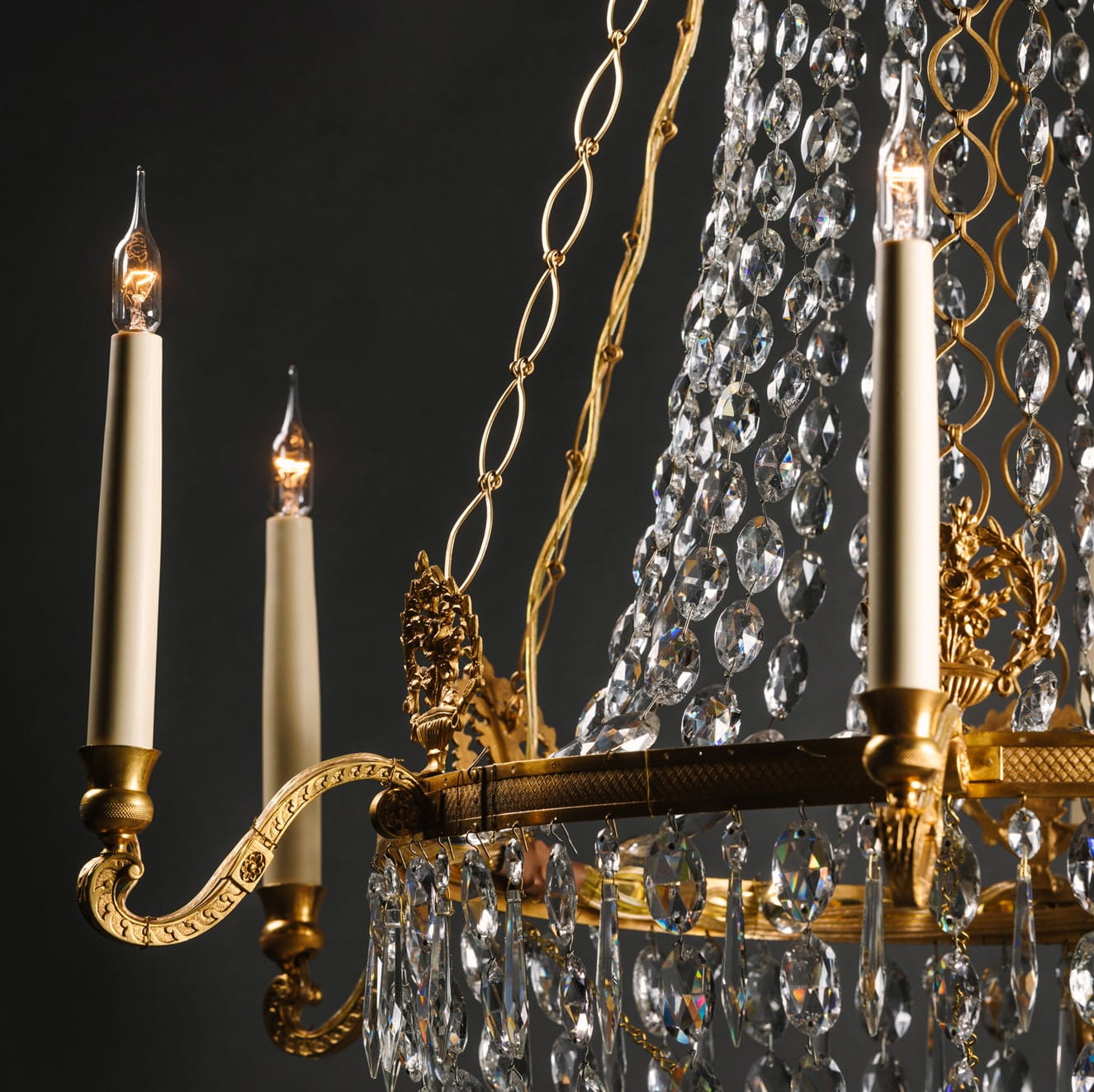 An Elegant Swedish Cut-Crystal and Gilt-Bronze Six-Light Chandelier - Image 5