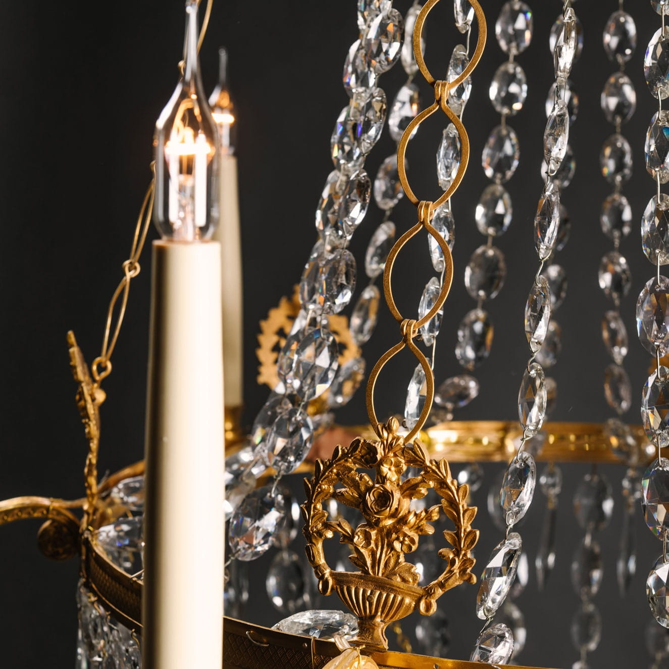 An Elegant Swedish Cut-Crystal and Gilt-Bronze Six-Light Chandelier - Image 7