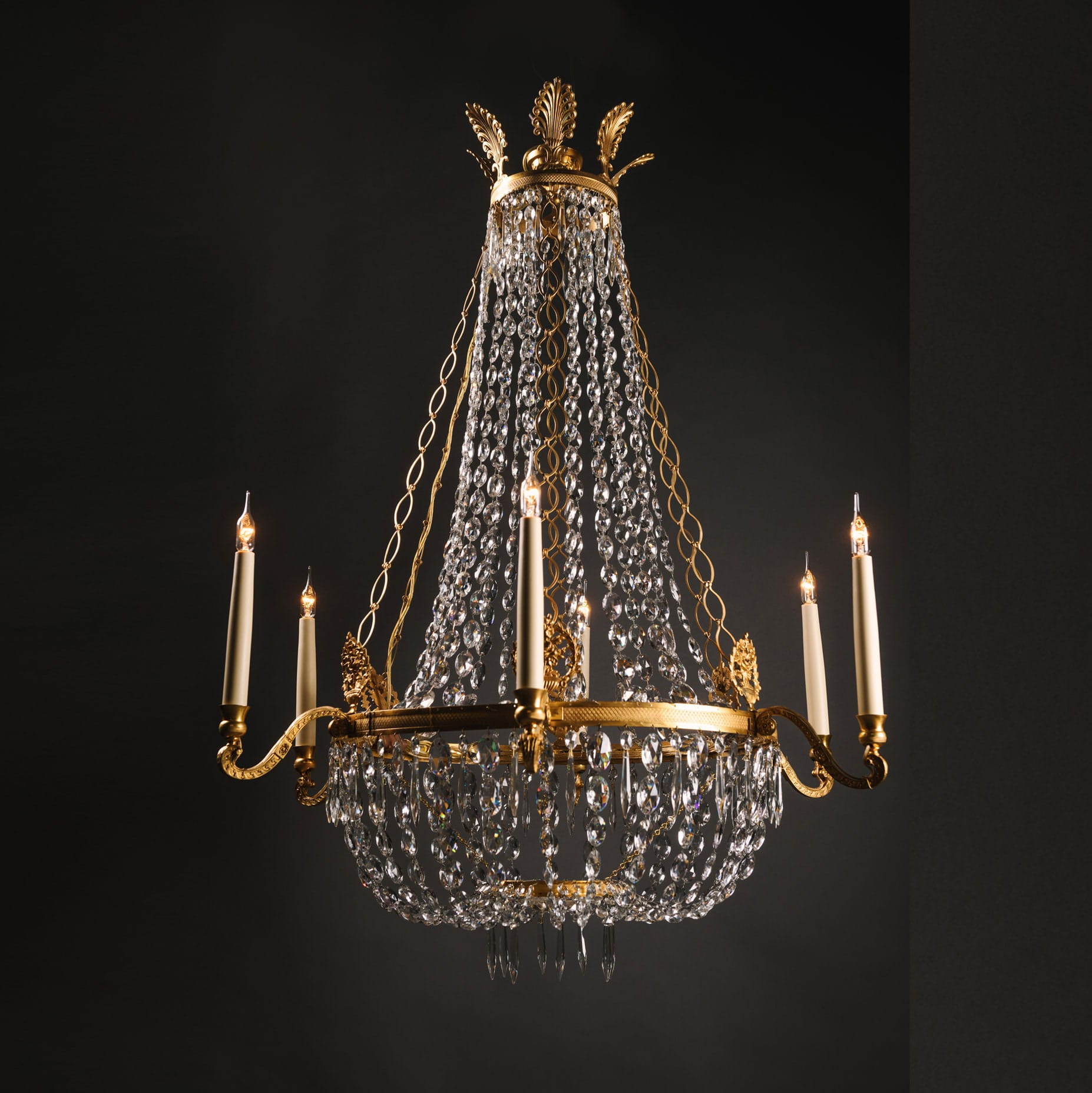 An Elegant Swedish Cut-Crystal and Gilt-Bronze Six-Light Chandelier - Image 8