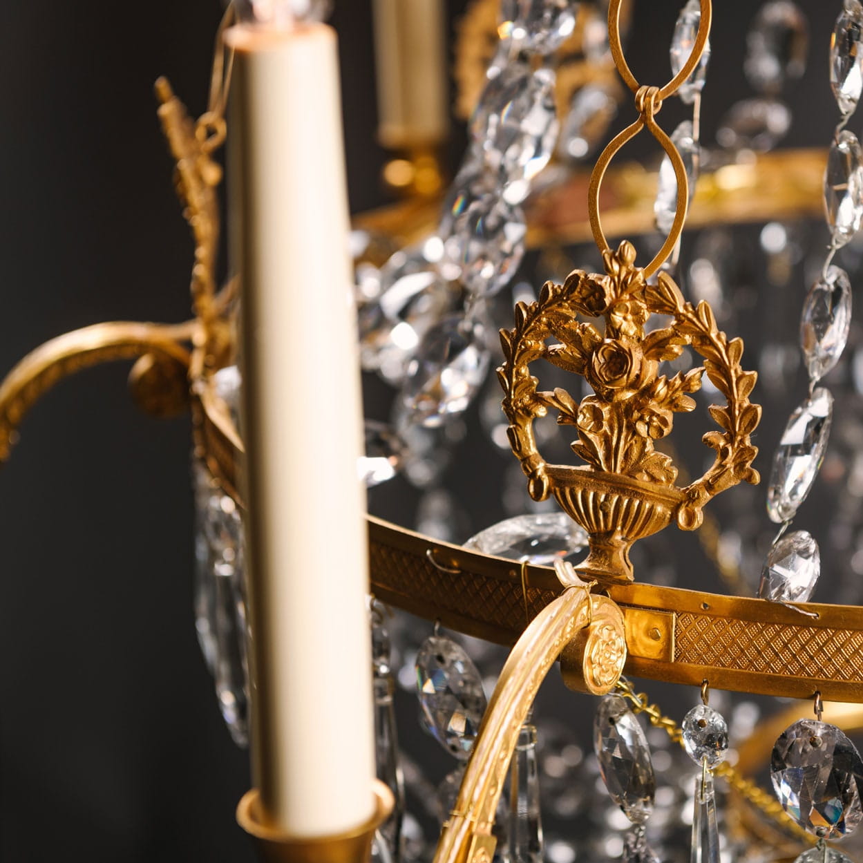 An Elegant Swedish Cut-Crystal and Gilt-Bronze Six-Light Chandelier - Image 9