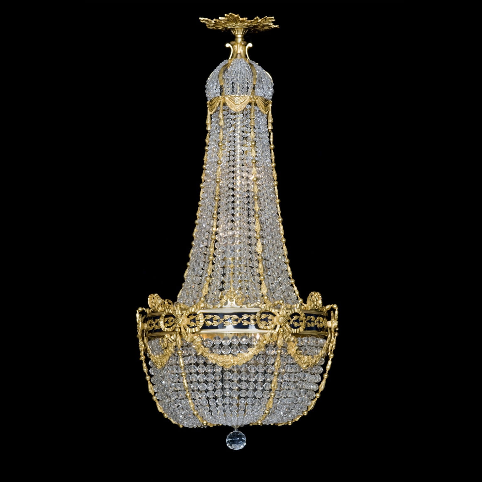 A Gilt-Bronze and Cut-Crystal Tent and Bag Chandelier