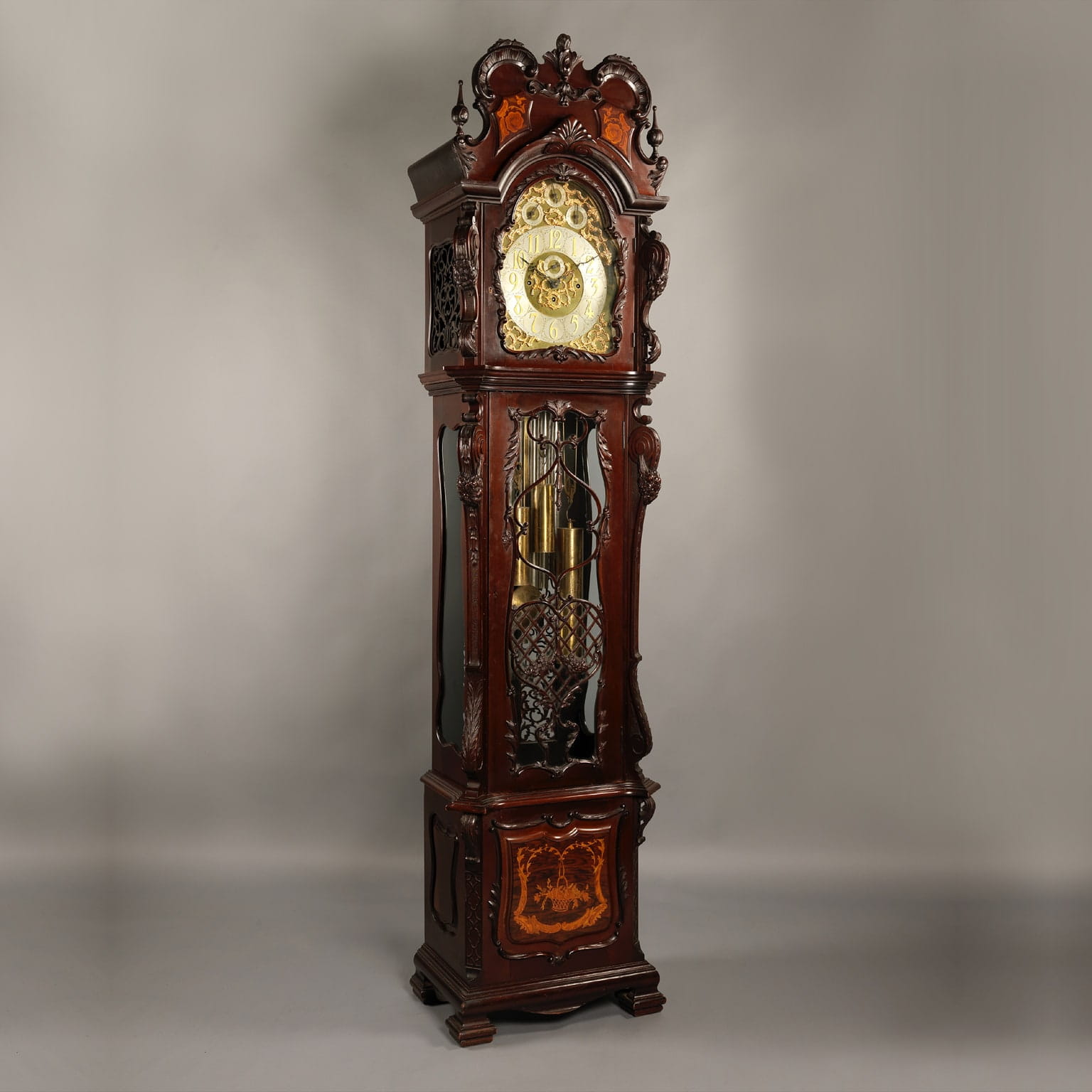 An Elaborate Chippendale Revival Three-Train Musical Longcase Clock