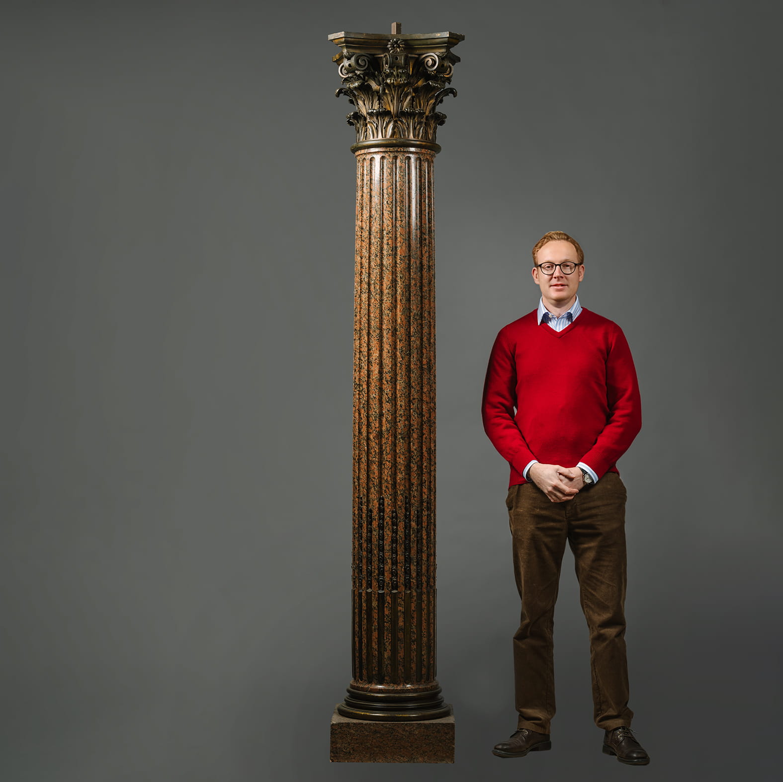 A Set of Three Neoclassical Style Gilt-Bronze and Rose Granite Columns - Image 11