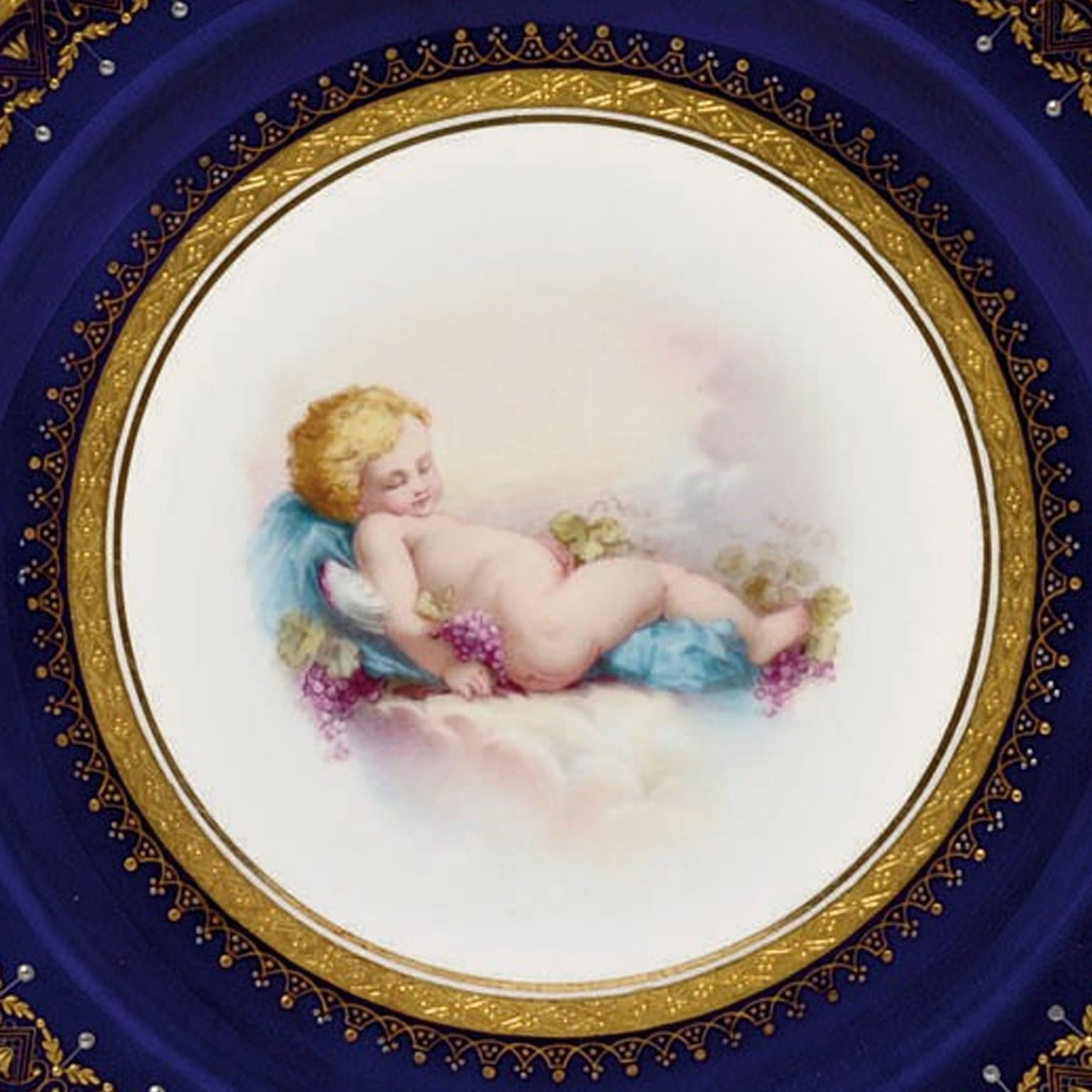 A Very Decorative Pair of Porcelain Plates Depicting Putto at Play - Image 3