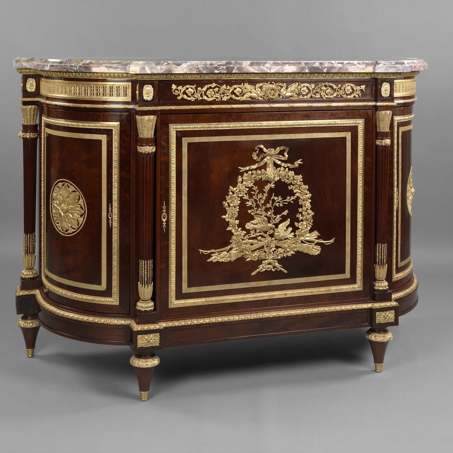 A Fine Louis XVI Style Gilt-Bronze Mounted Mahogany Side Cabinet