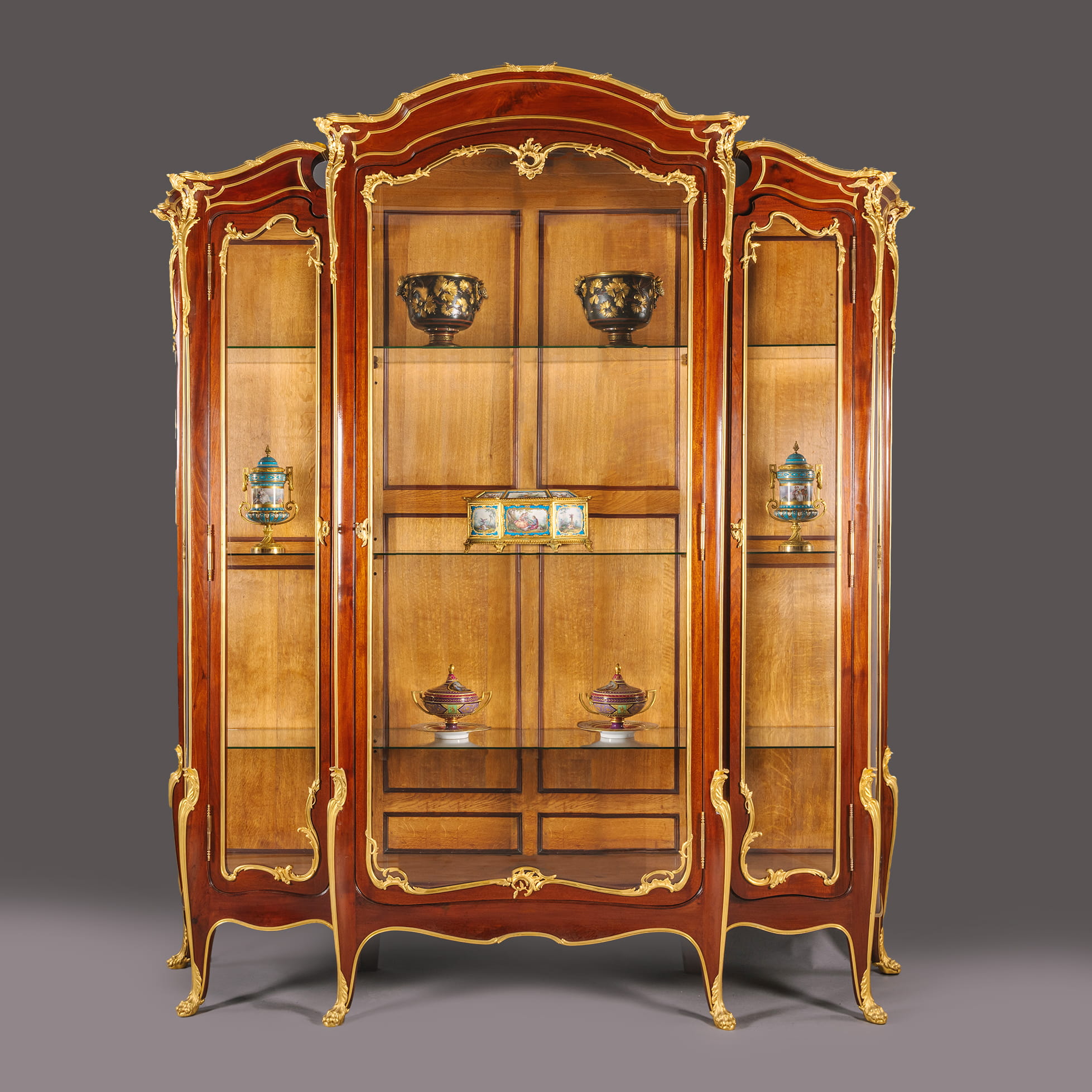 A Belle Epoque Gilt-Bronze Mounted Mahogany Vitrine Cabinet