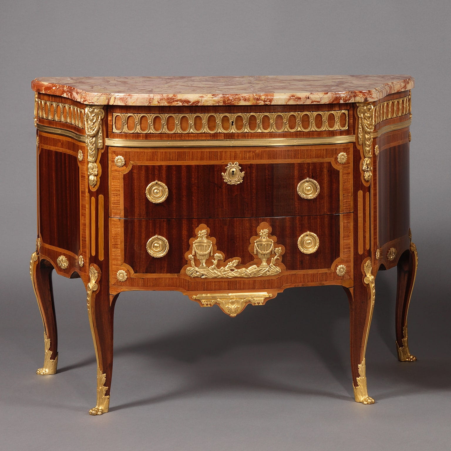 A Fine Pair of Transitional Style Gilt-Bronze Mounted Parquetry Commodes - Image 4