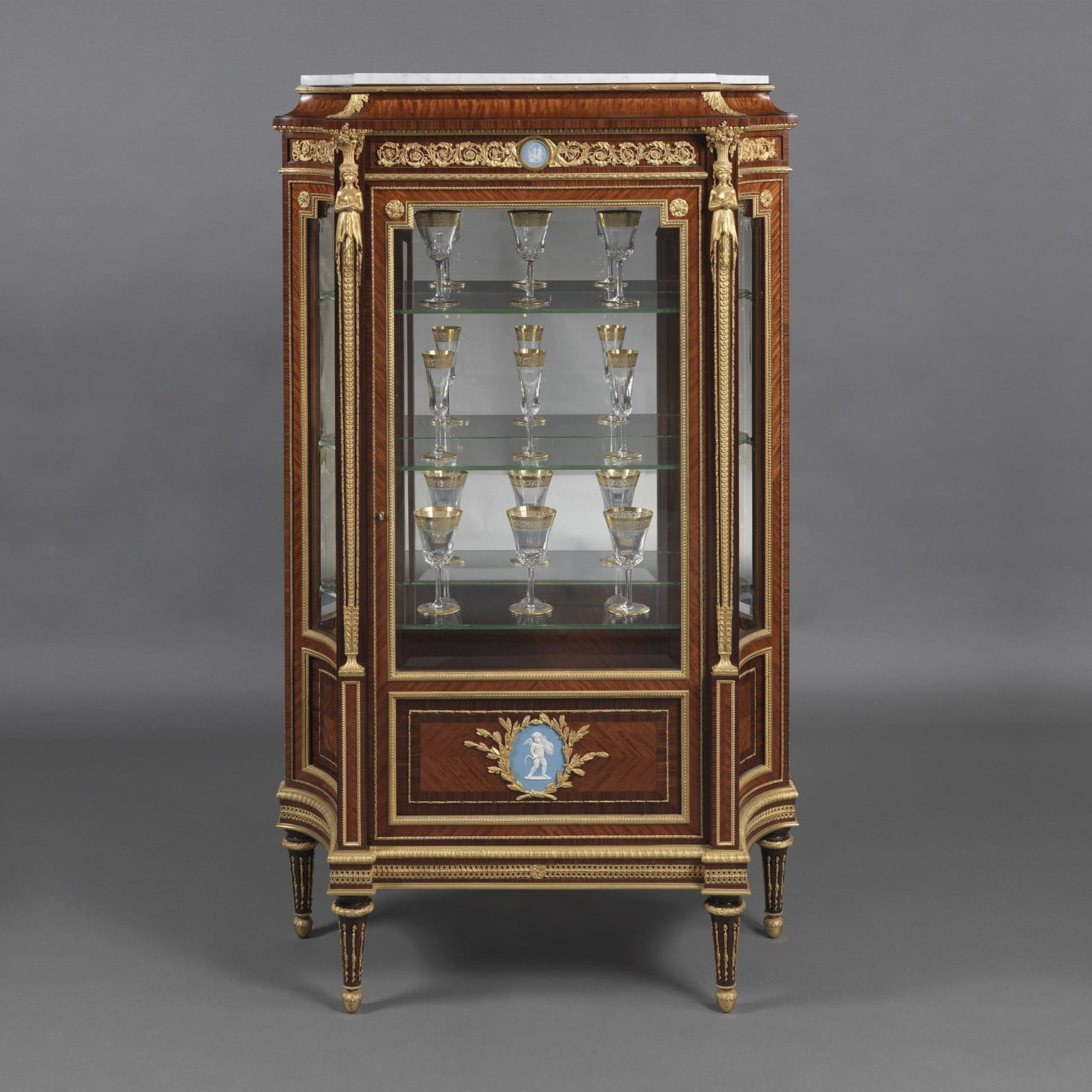 An Important Pair of Louis XVI Style Vitrines with Wedgwood Plaques - Image 5