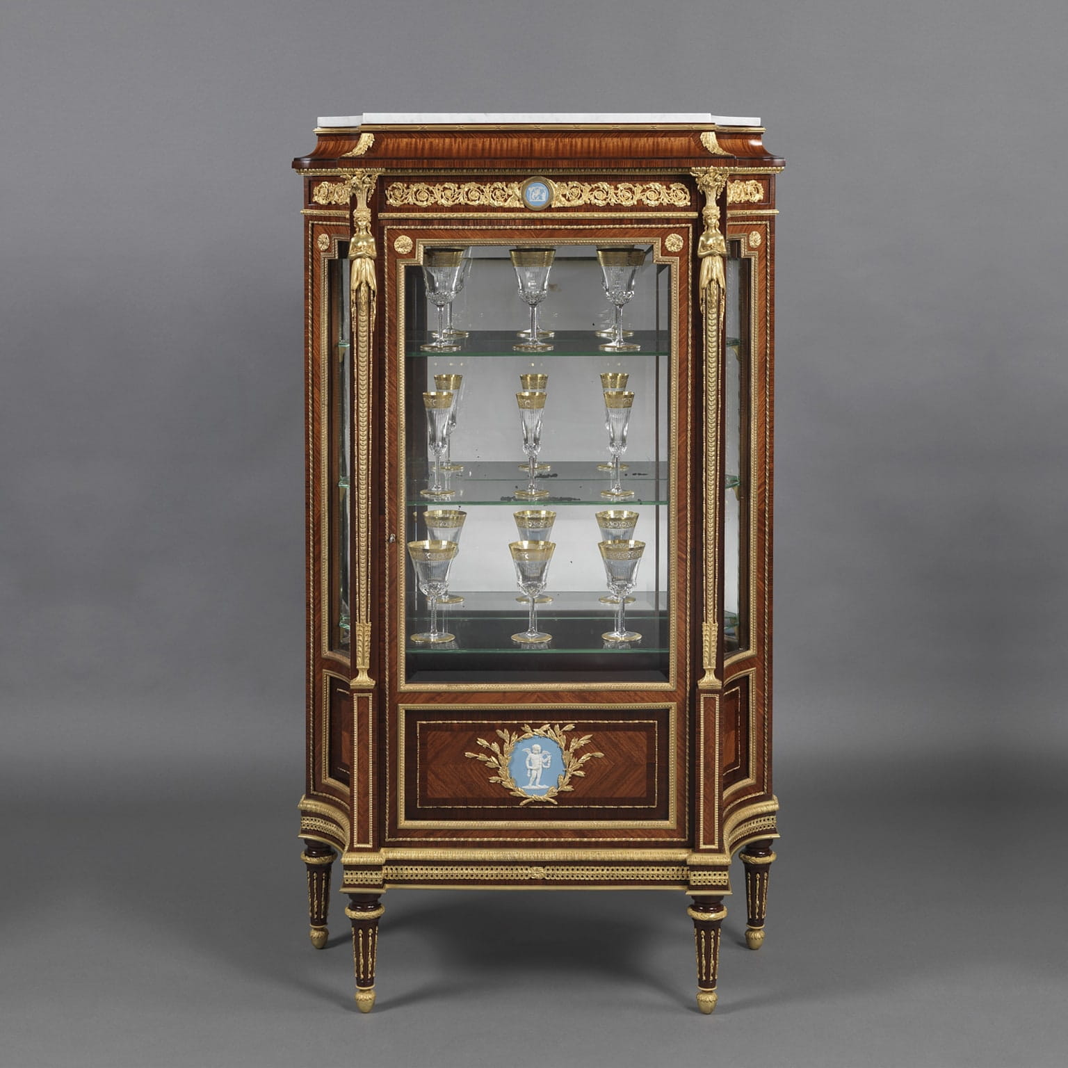 An Important Pair of Louis XVI Style Vitrines with Wedgwood Plaques - Image 4