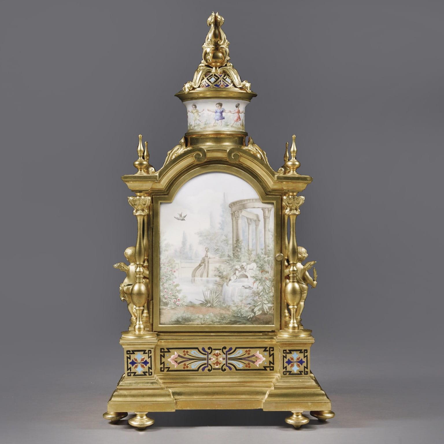 A Louis XVI Style Gilt-Bronze Champlevé Enamel Mantel Clock - Image 5