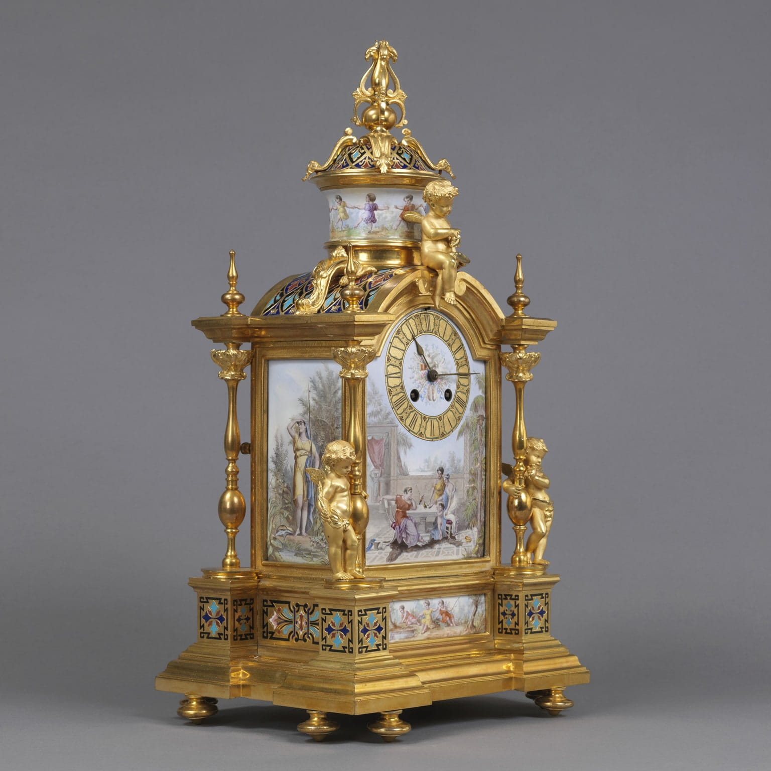 A Louis XVI Style Gilt-Bronze Champlevé Enamel Mantel Clock - Image 2