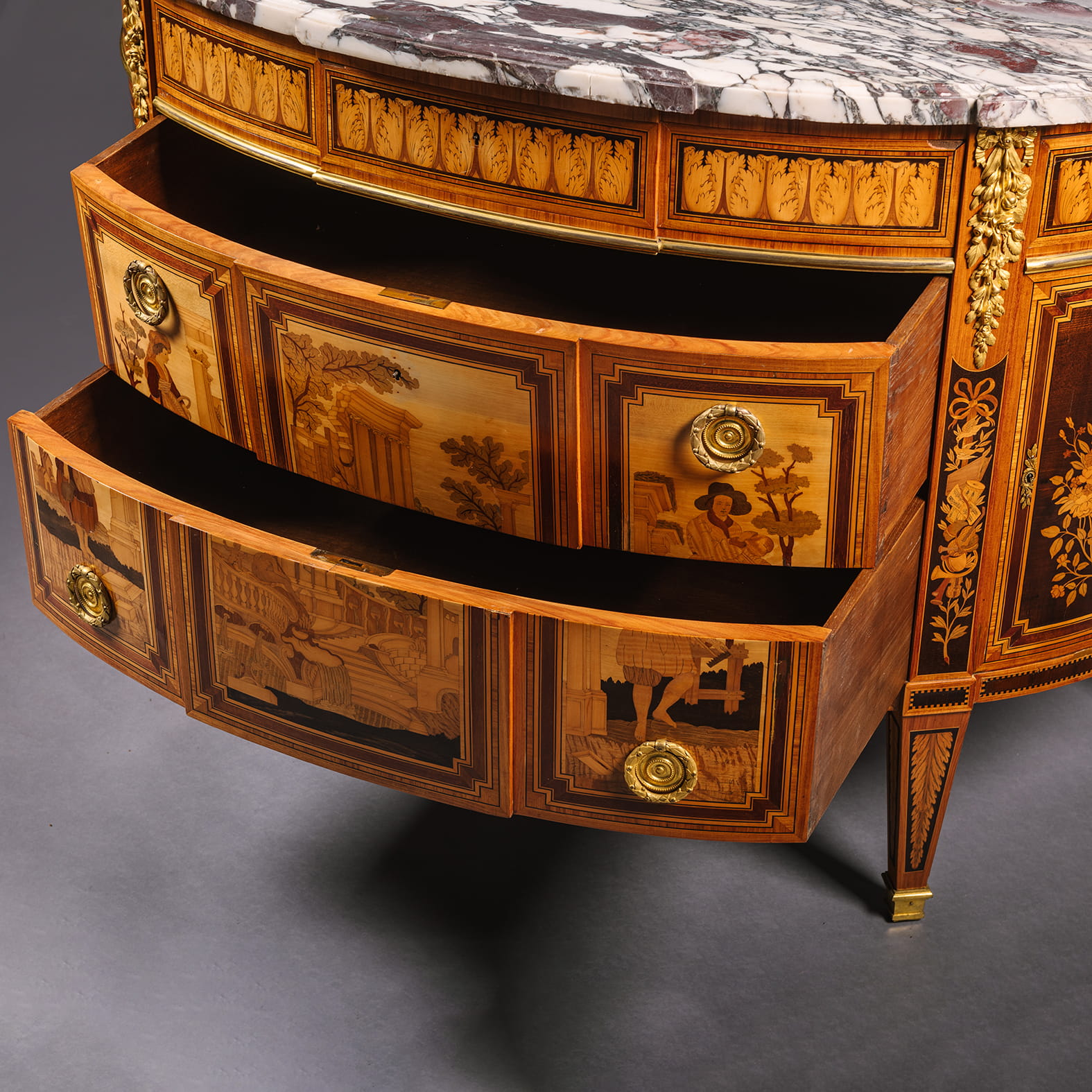 An Important Louis XVI Style Marquetry Inlaid Marble-Top Commode - Image 3