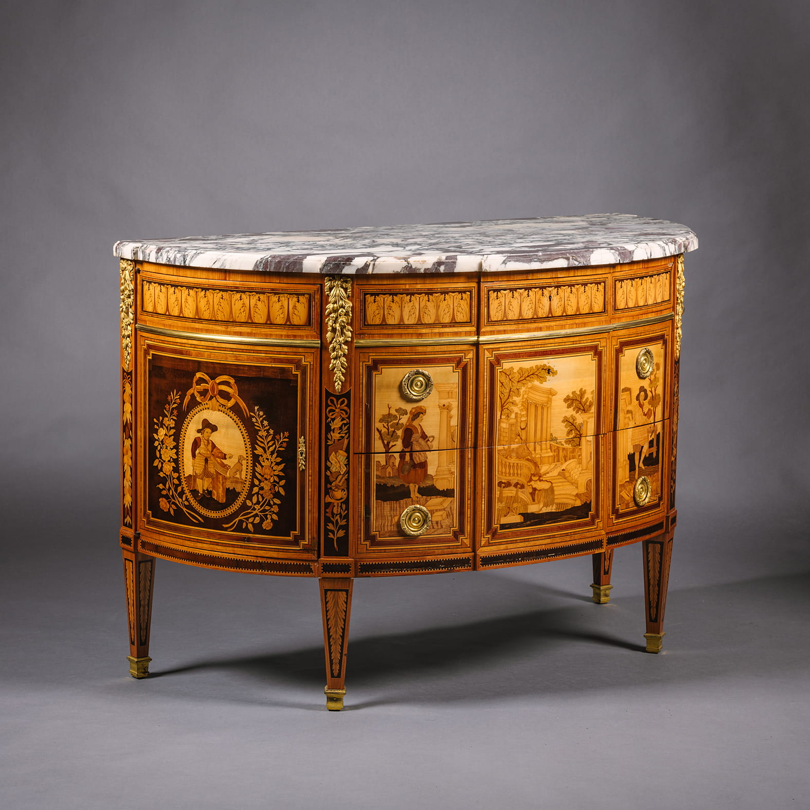 An Important Louis XVI Style Marquetry Inlaid Marble-Top Commode - Image 2
