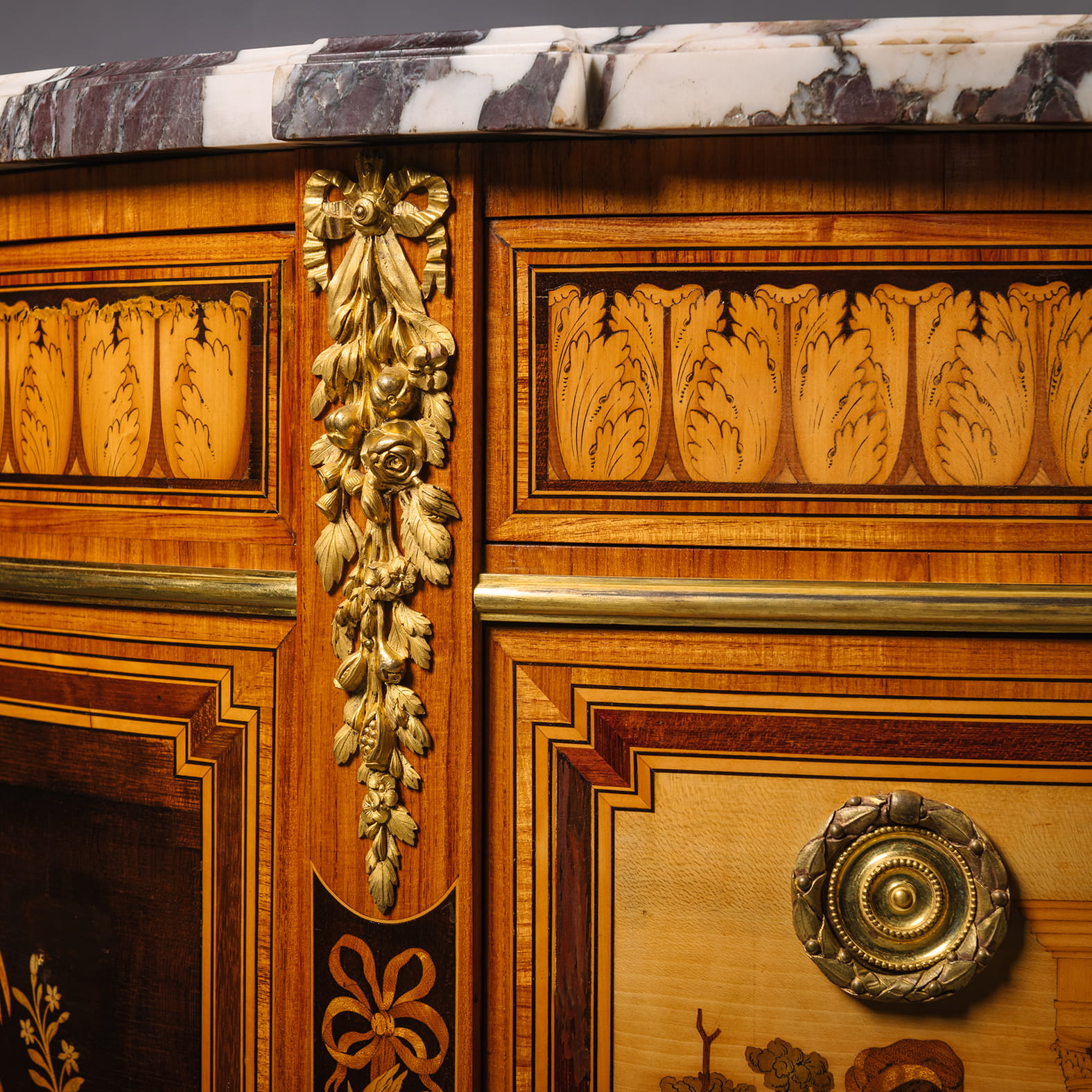 An Important Louis XVI Style Marquetry Inlaid Marble-Top Commode - Image 4