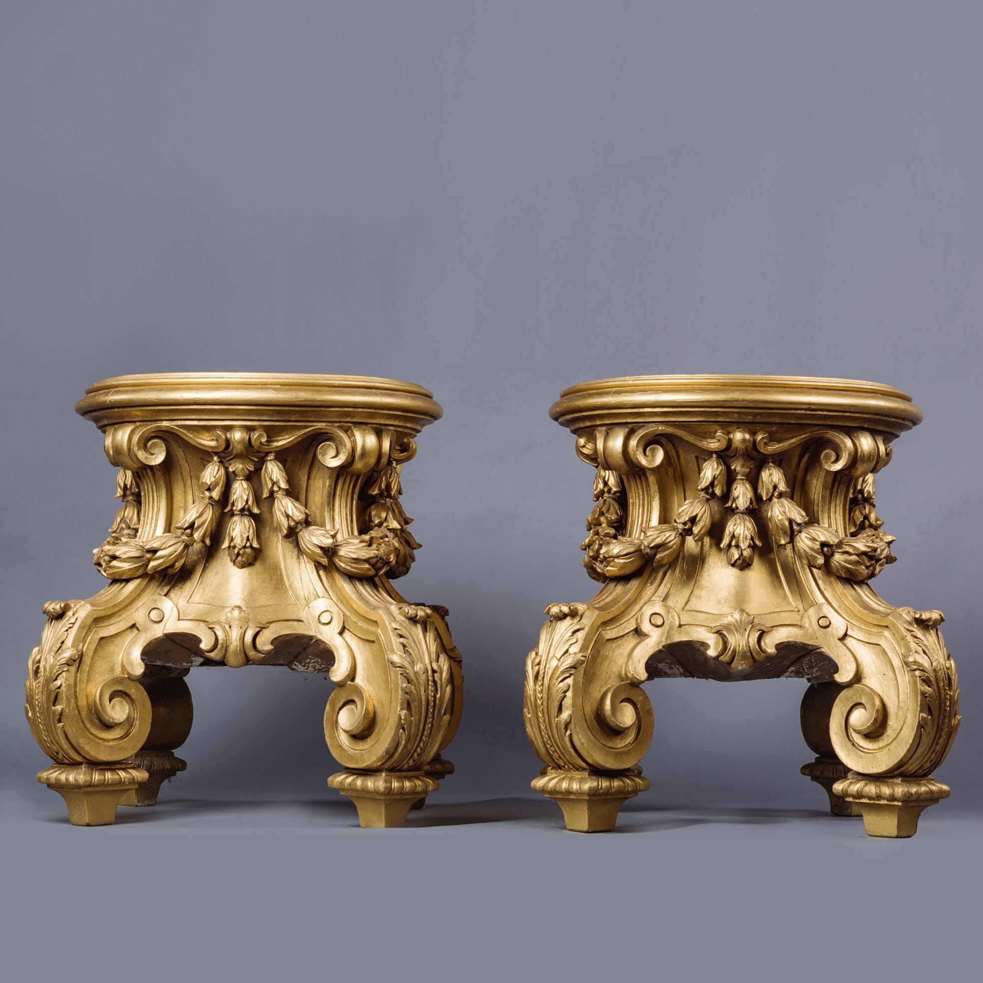 A Large Pair Of Acanthus Carved Giltwood Stands