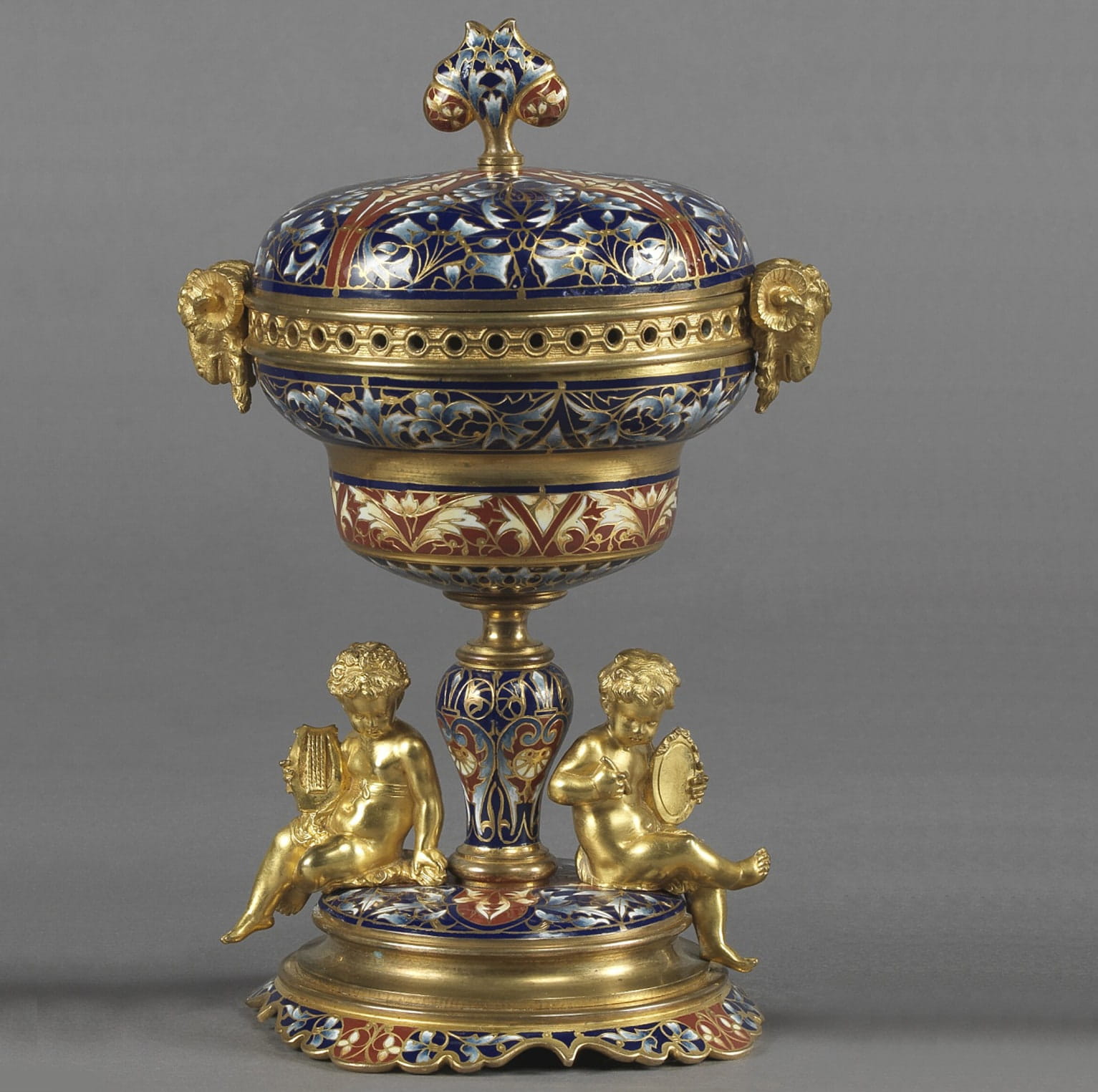 A Fine Gilt-Bronze and Champlevé Enamel Garniture Set - Image 2