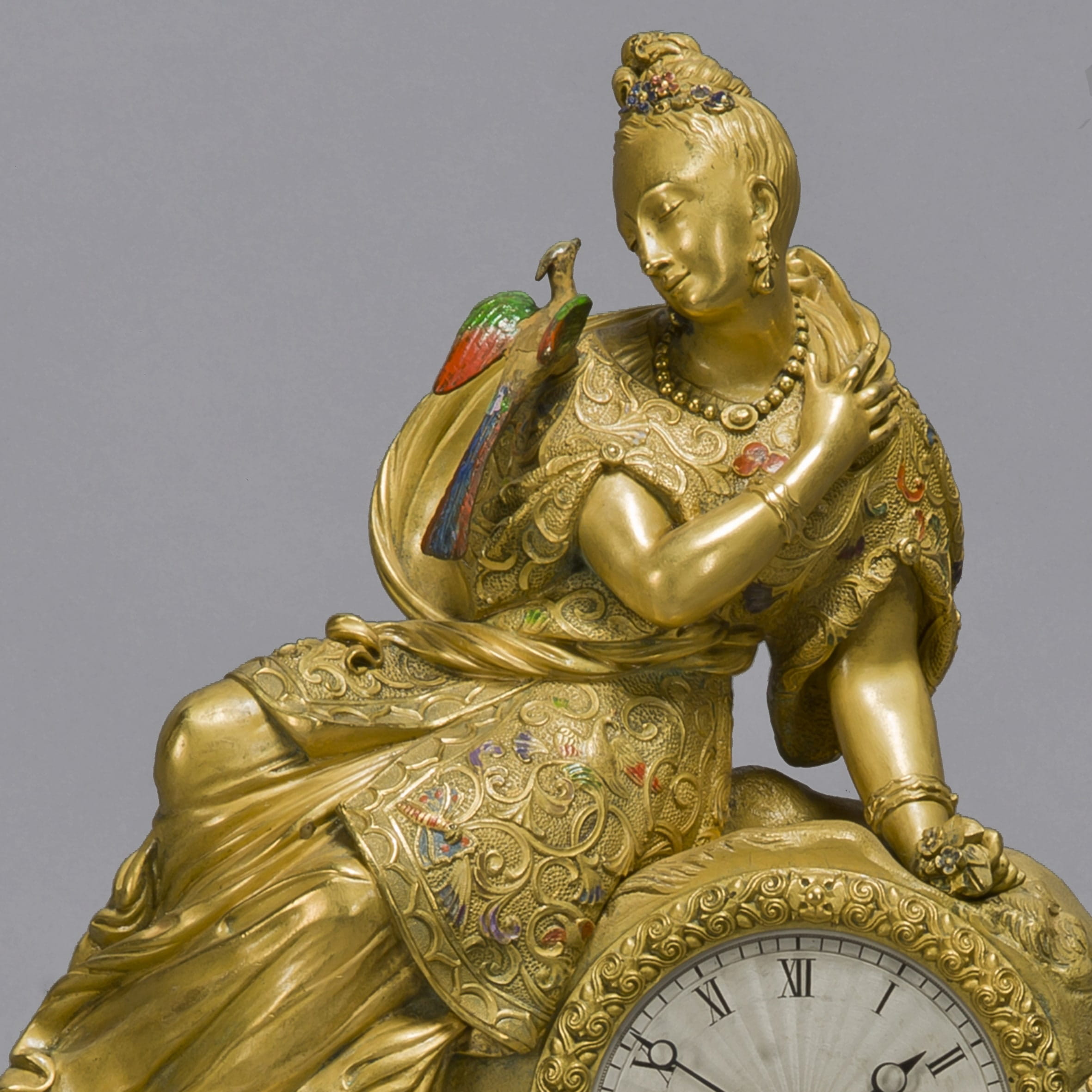 A Chinoiserie Style Gilt-Bronze and Enamel Figural Clock - Image 4