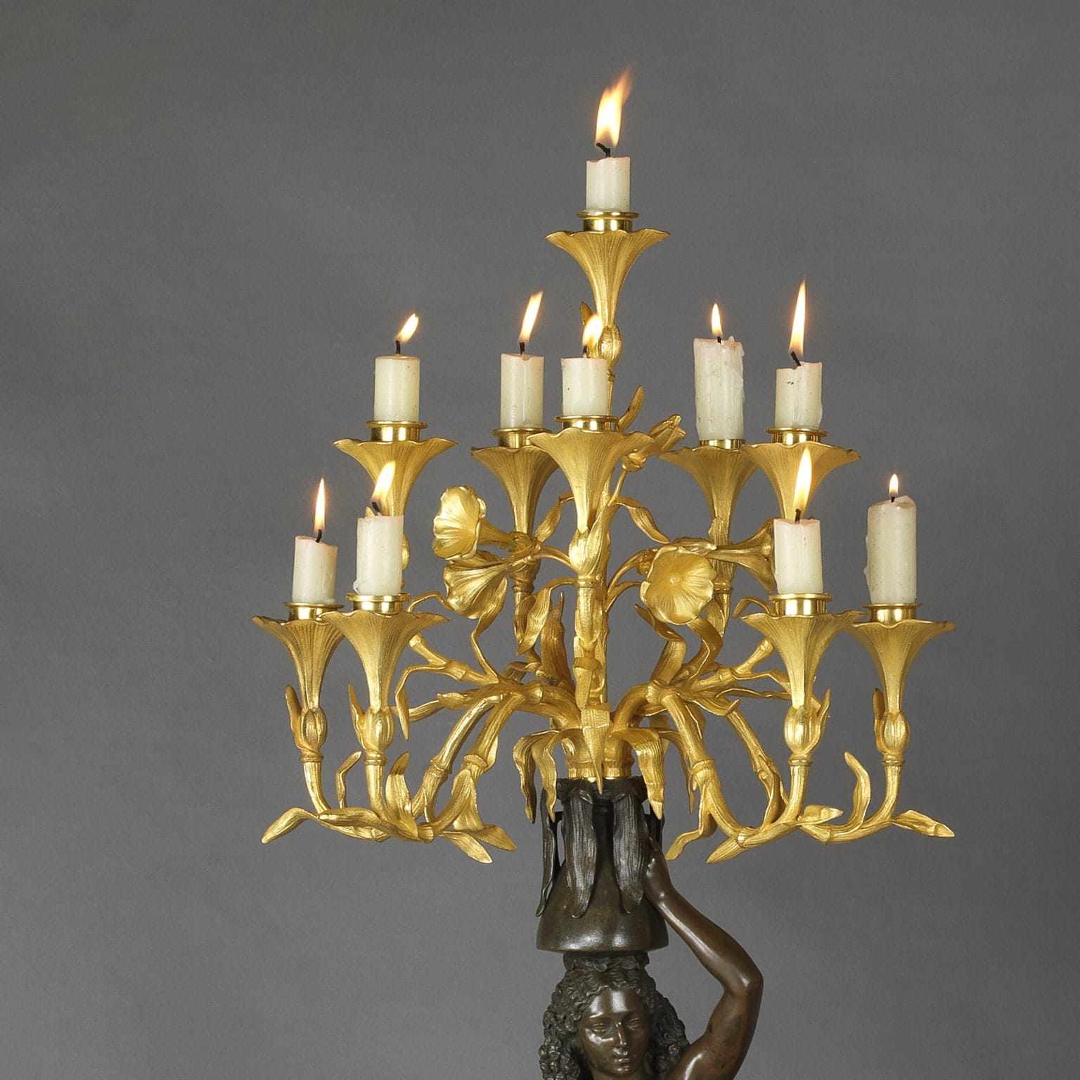 A Pair of Gilt and Patinated Bronze Figural Candelabra - Image 3