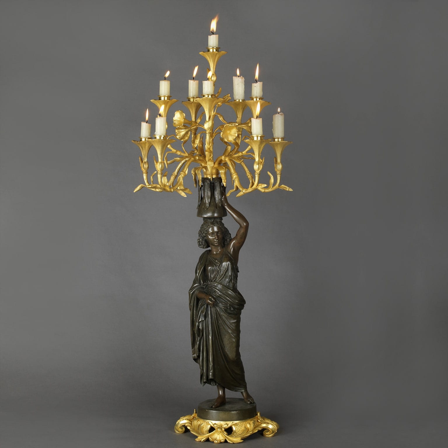 A Pair of Gilt and Patinated Bronze Figural Candelabra - Image 5