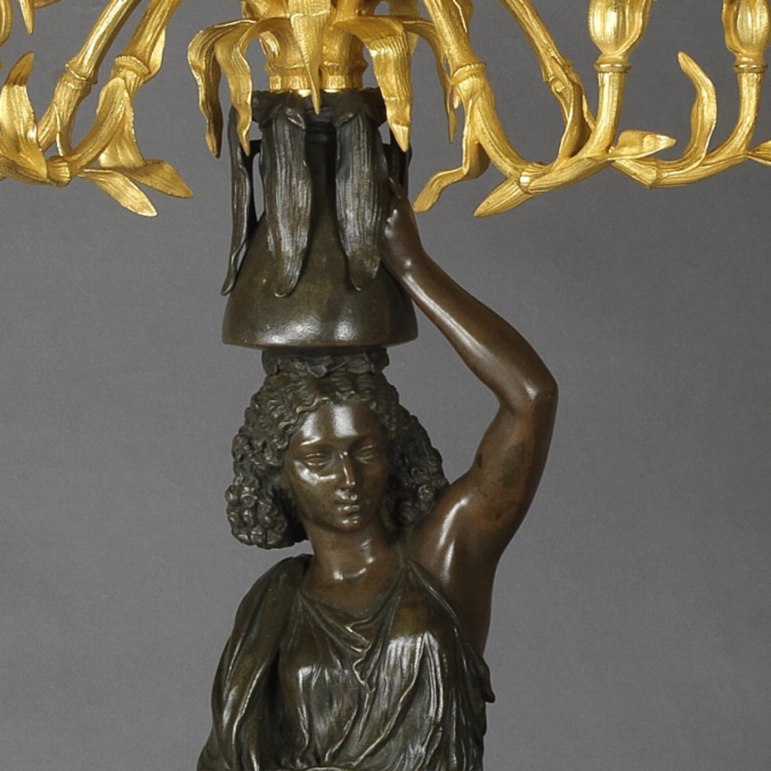 A Pair of Gilt and Patinated Bronze Figural Candelabra - Image 2