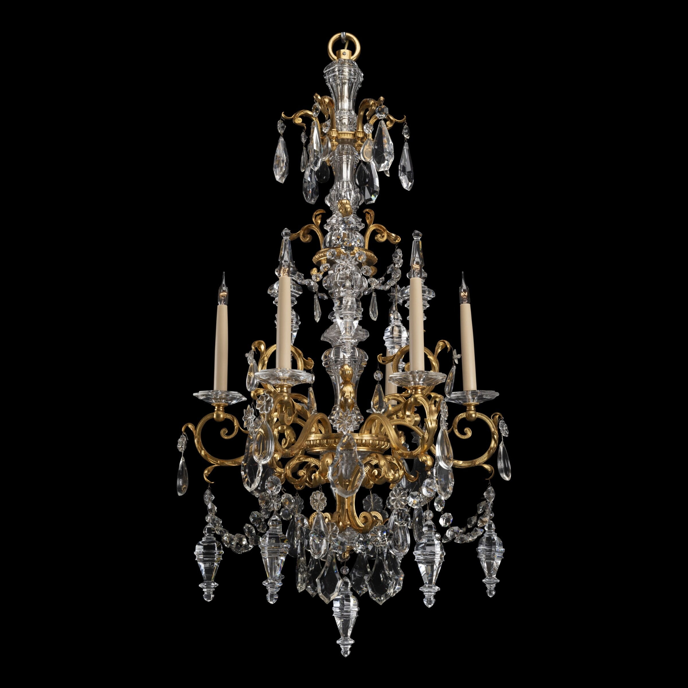 A Fine Pair Of Cut-Glass and Gilt-Bronze Six-Light Chandeliers - Image 2