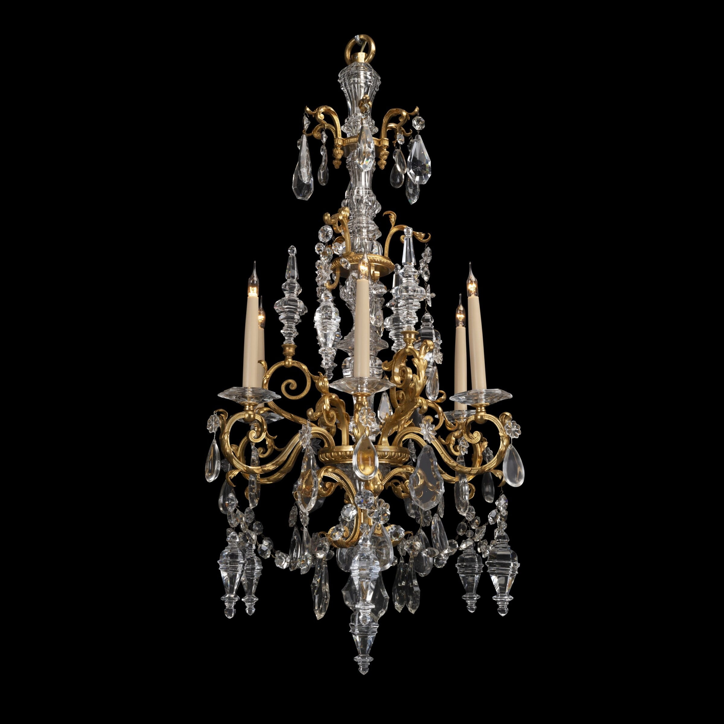 A Fine Pair Of Cut-Glass and Gilt-Bronze Six-Light Chandeliers - Image 3