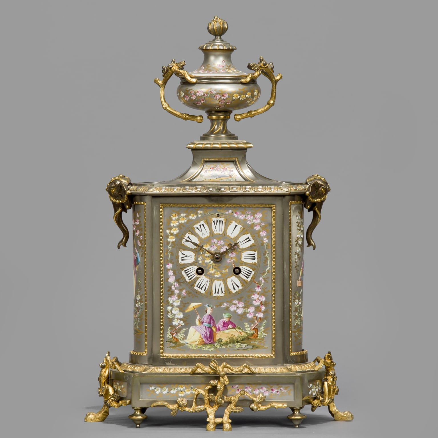 A Fine Napoleon III Gilt-Bronze Mounted Porcelain Clock Garniture - Image 2