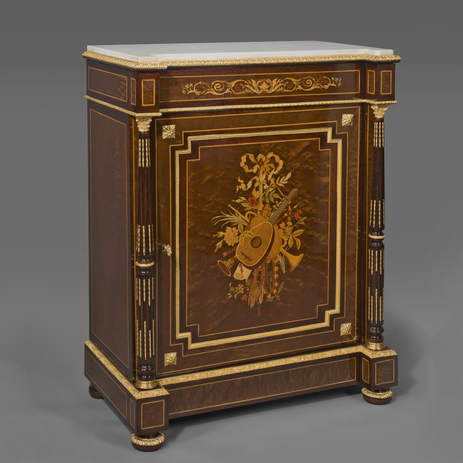 A Fine Louis XVI Style Marquetry Inlaid Side Cabinet and Encoignures En Suite - Image 3